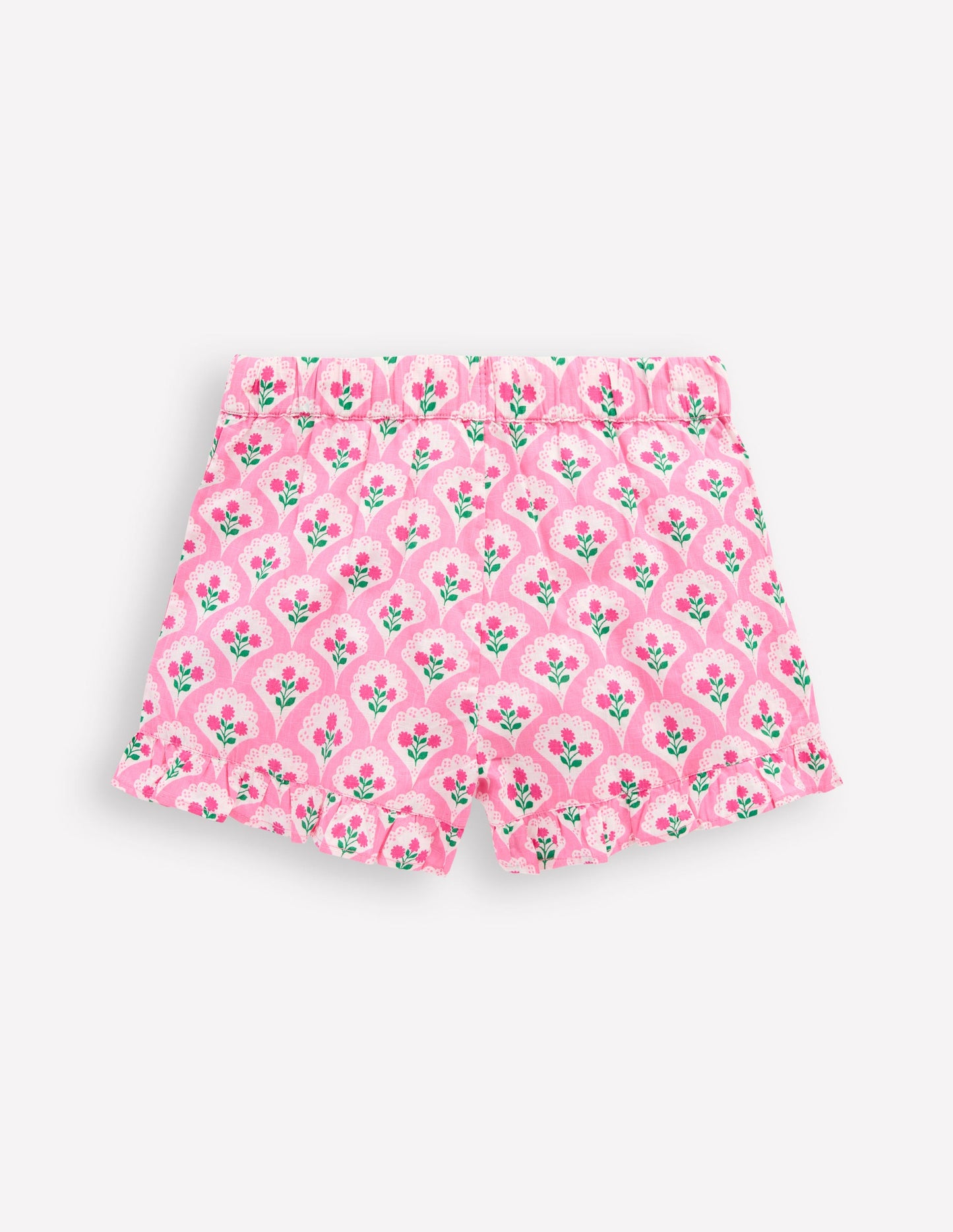 Juniper Gewebte Shorts mit Rüschen-Rosa Rose Holzblock Blumenmuster