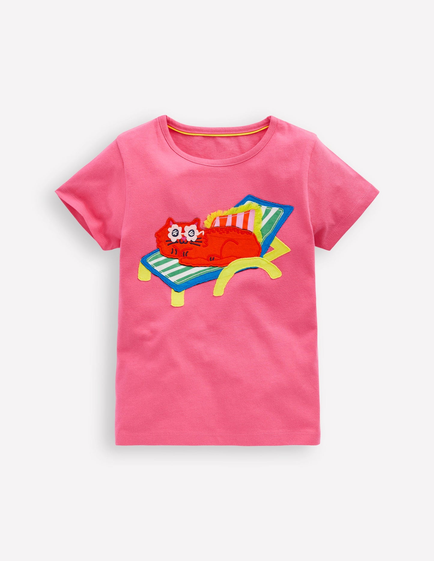 T-shirt manches courtes à appliqué-Chat rose pétale