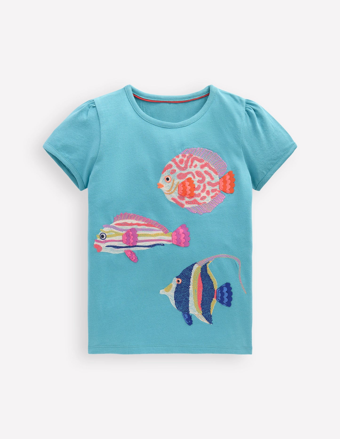 Oberteil mit Puffärmeln und Superstich-Meerblau, Fische