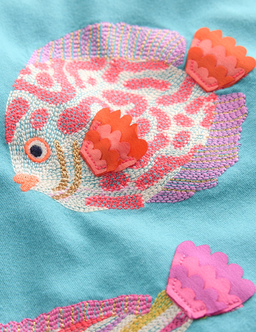 Oberteil mit Puffärmeln und Superstich-Meerblau, Fische