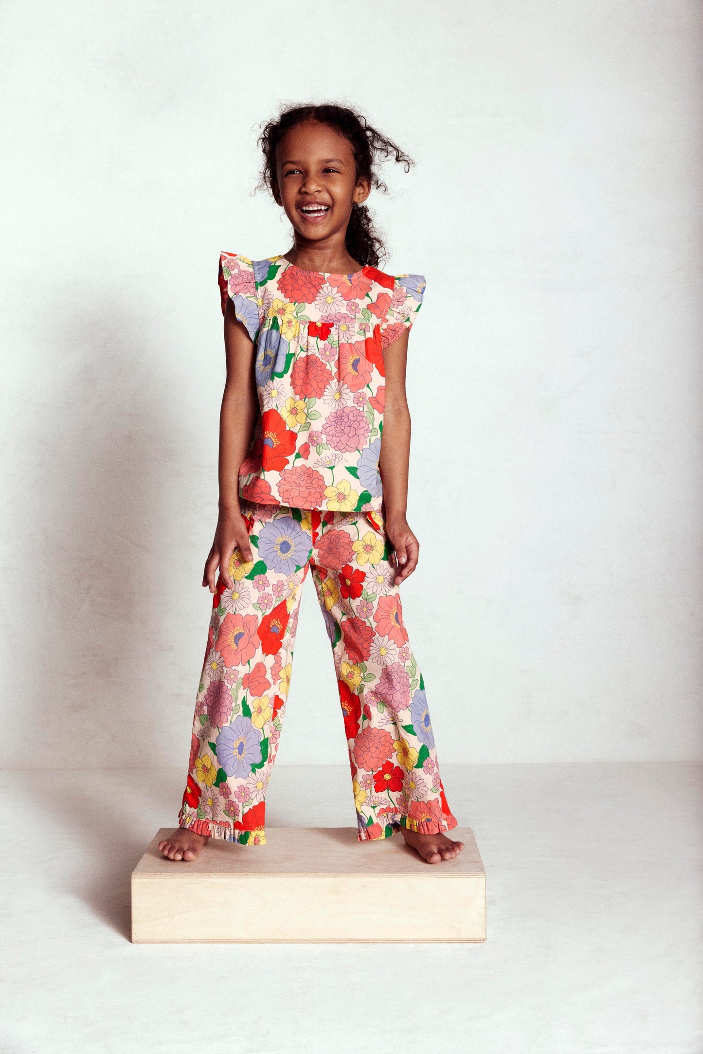 Gewebtes Oberteil mit Rüschenärmeln-Bunt Sommergarten