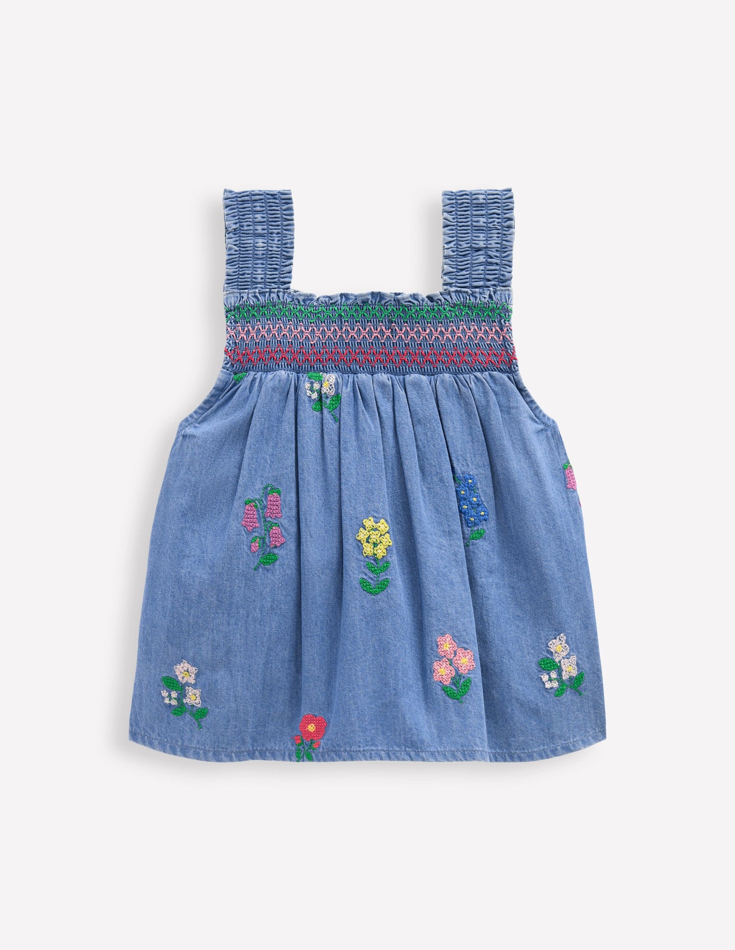 Gesmoktes Web-Oberteil-Chambray Kreuzstich Blumen