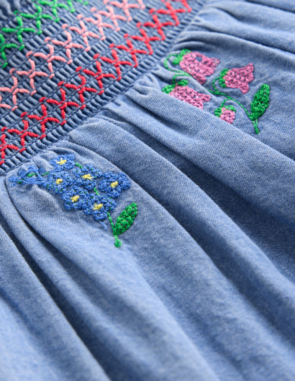 Gesmoktes Web-Oberteil-Chambray Kreuzstich Blumen