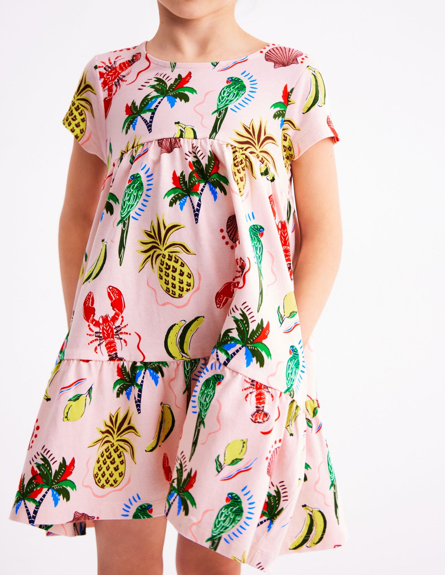 Ariel Jerseykleid zum Herumwirbeln-Kreiderosa Tropischer Druck