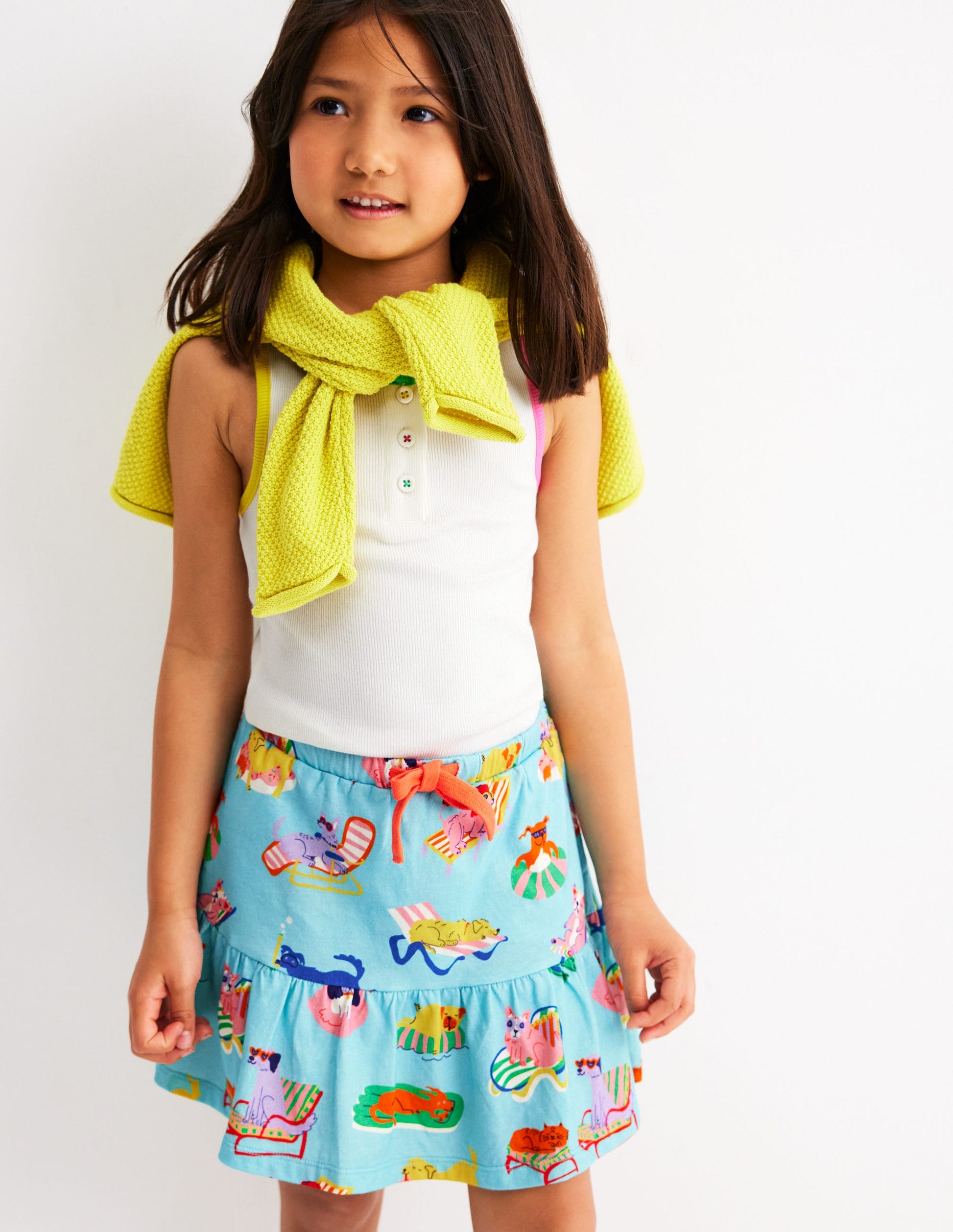 Gestufter Jersey-Skort-Karibikblau Haustiere am Pool-1