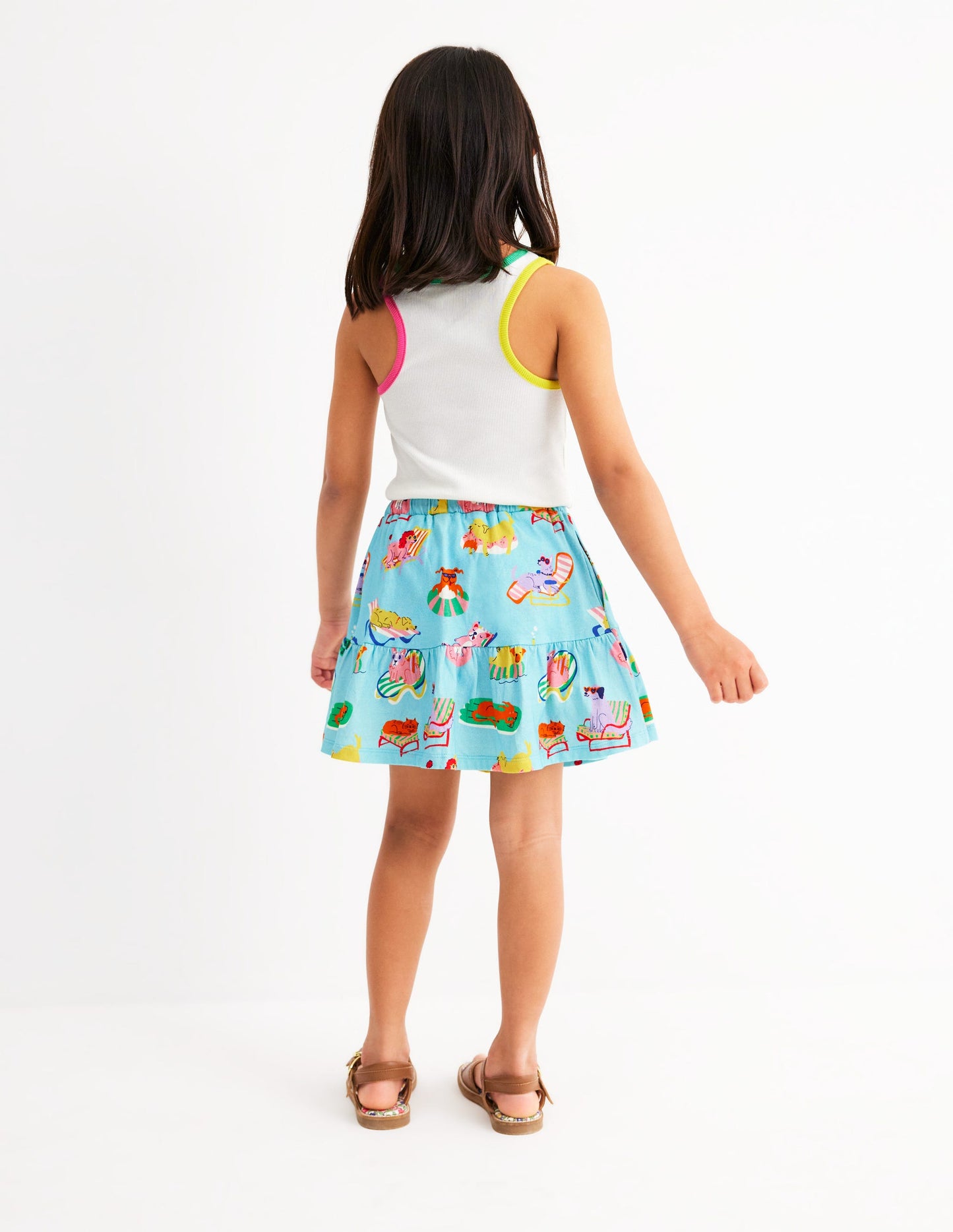 Gestufter Jersey-Skort-Karibikblau Haustiere am Pool