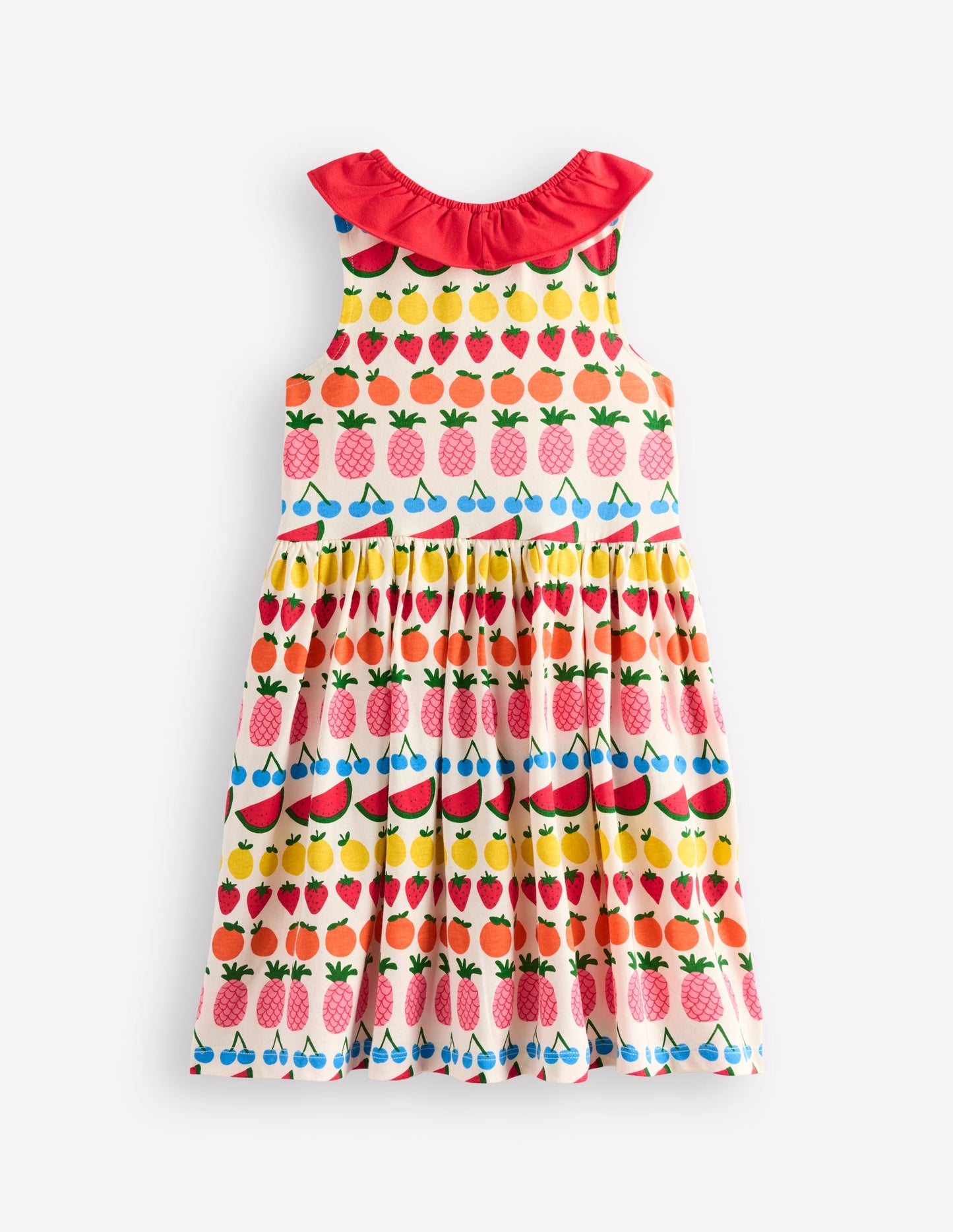 Jerseykleid mit gerüschtem Ausschnitt-Naturweiß Frucht Streifen