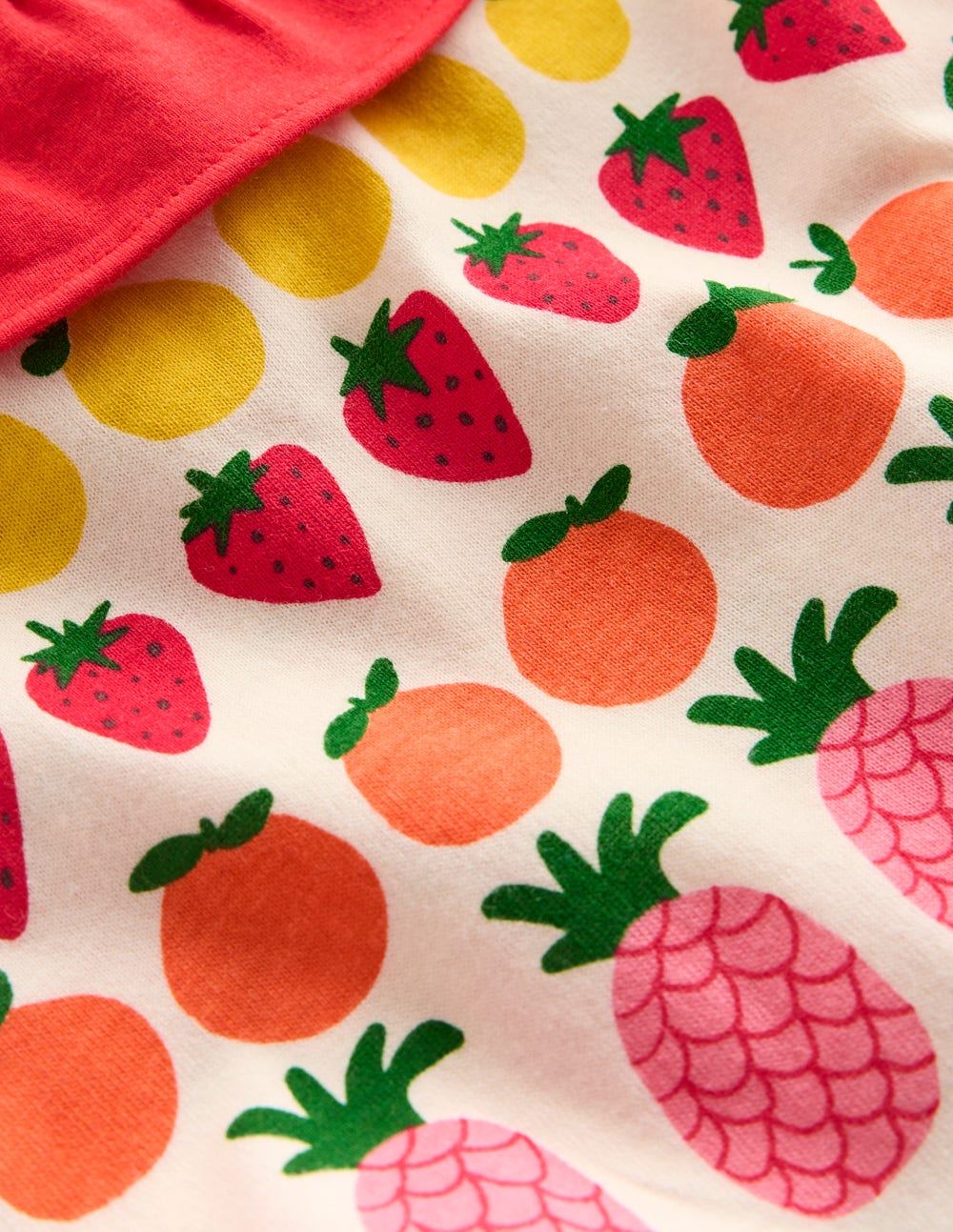 Jerseykleid mit gerüschtem Ausschnitt-Naturweiß Frucht Streifen