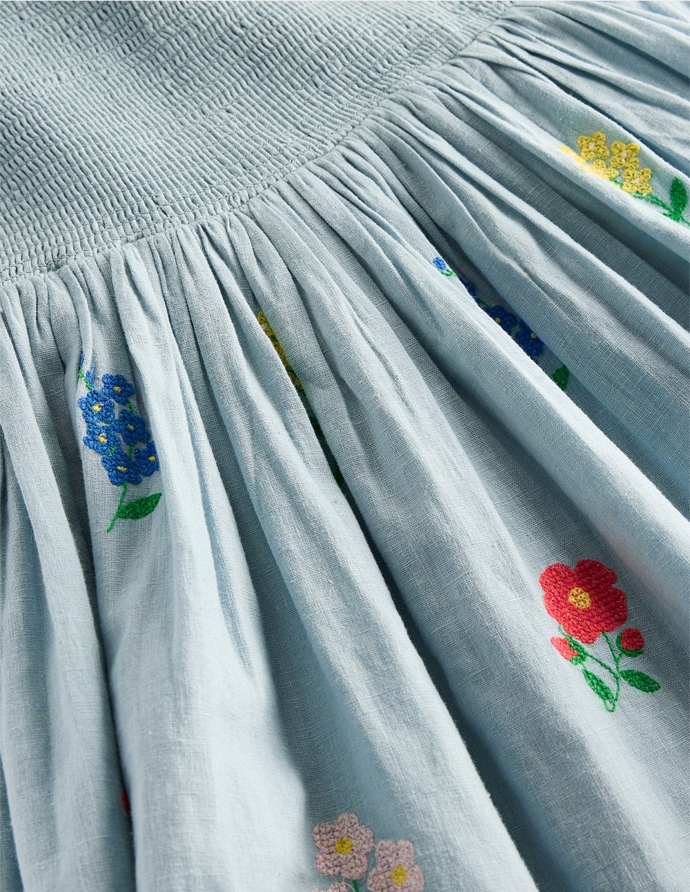 Gwendolyn Kleid aus Baumwoll-Leinen-Bunt Kreuzstich Blume