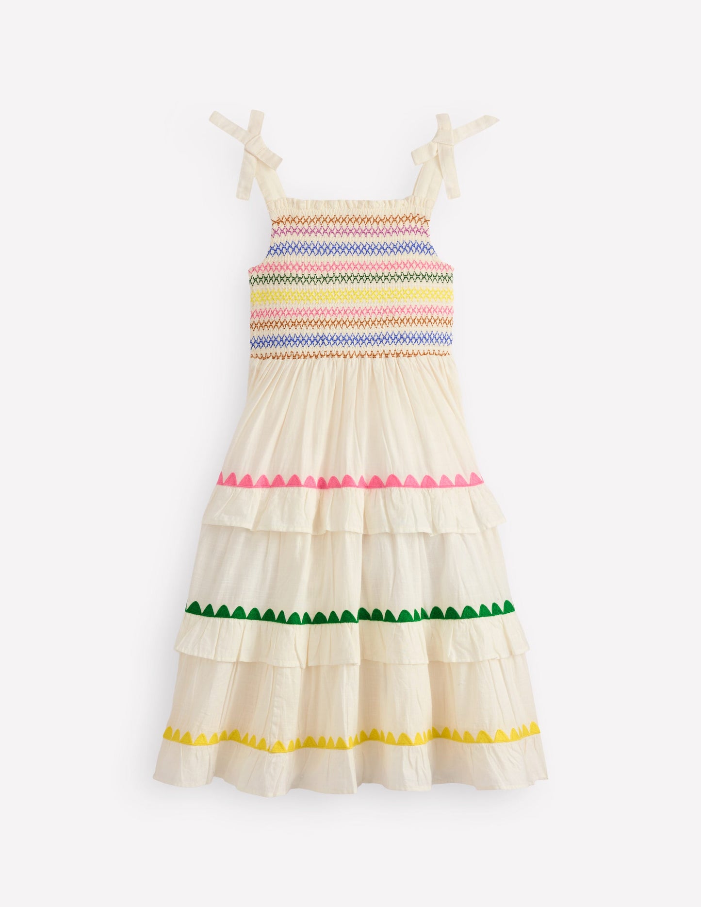 Odette Gewebtes Sommerkleid mit Stufendesign-Sanftes Naturweiß