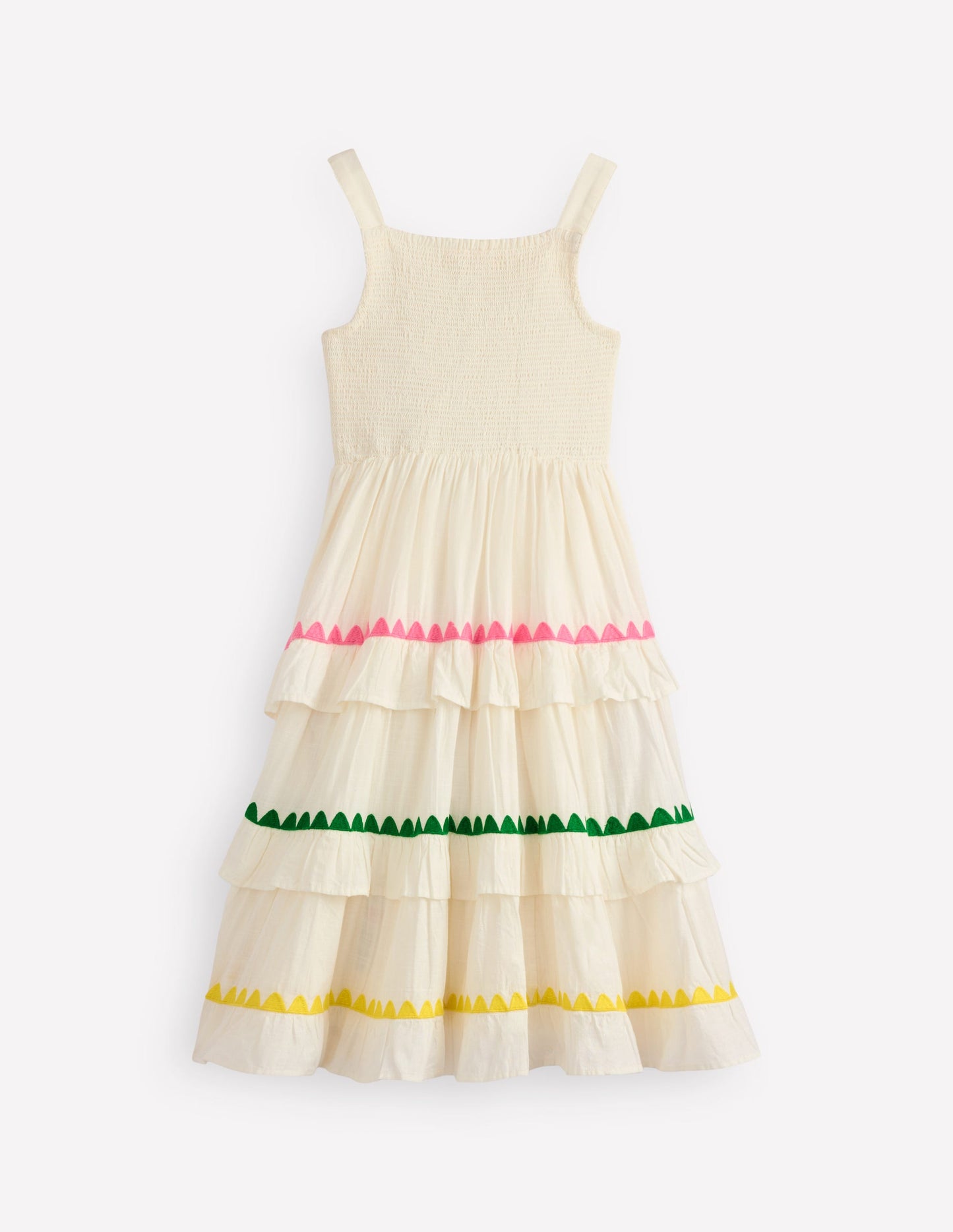 Odette Gewebtes Sommerkleid mit Stufendesign-Sanftes Naturweiß