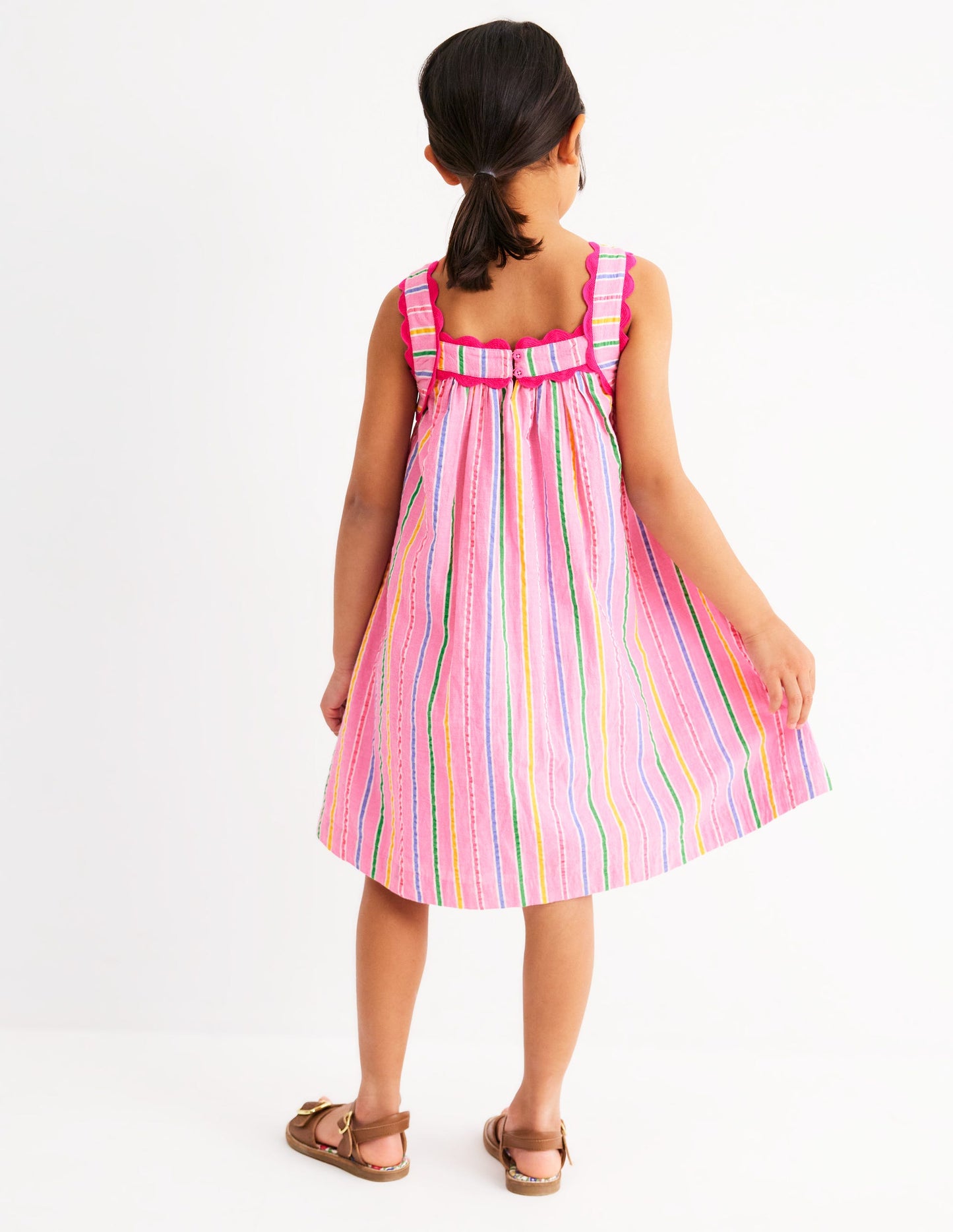 Maribel schwingendes Sommerkleid-Rosa Bunt Streifen