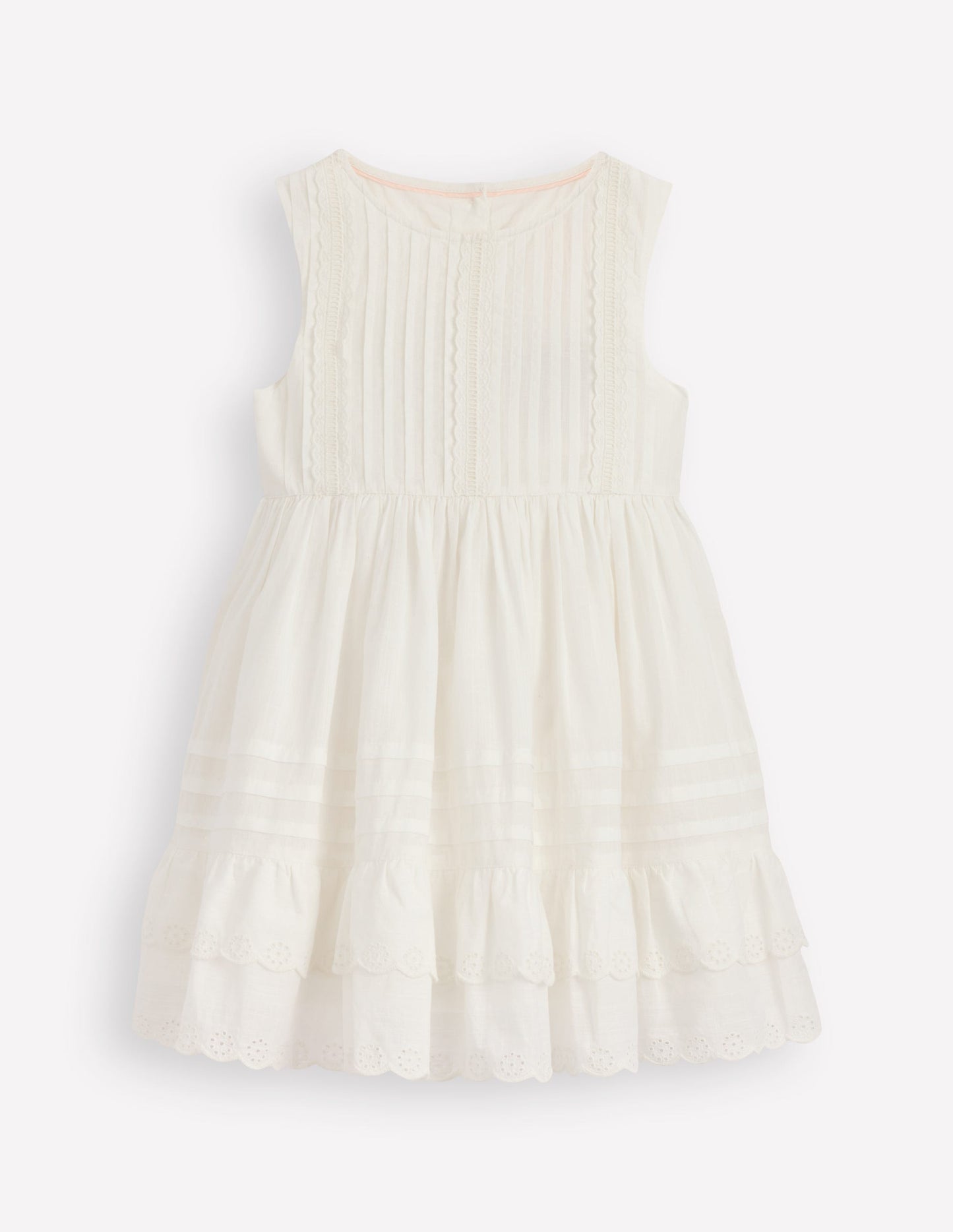 Robe à nervures et détails en dentelle-Ivoire doux