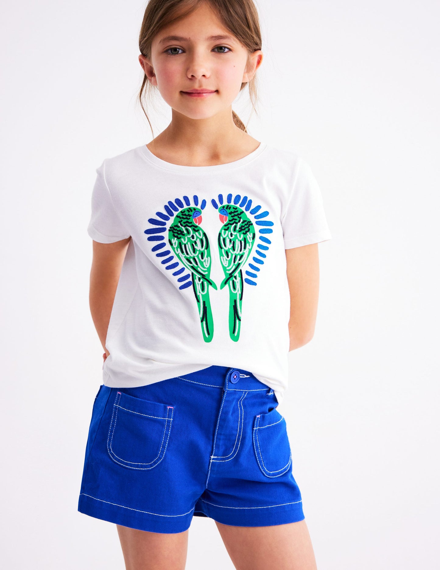 Bay Bouclé-T-Shirt-Weiß Vögel