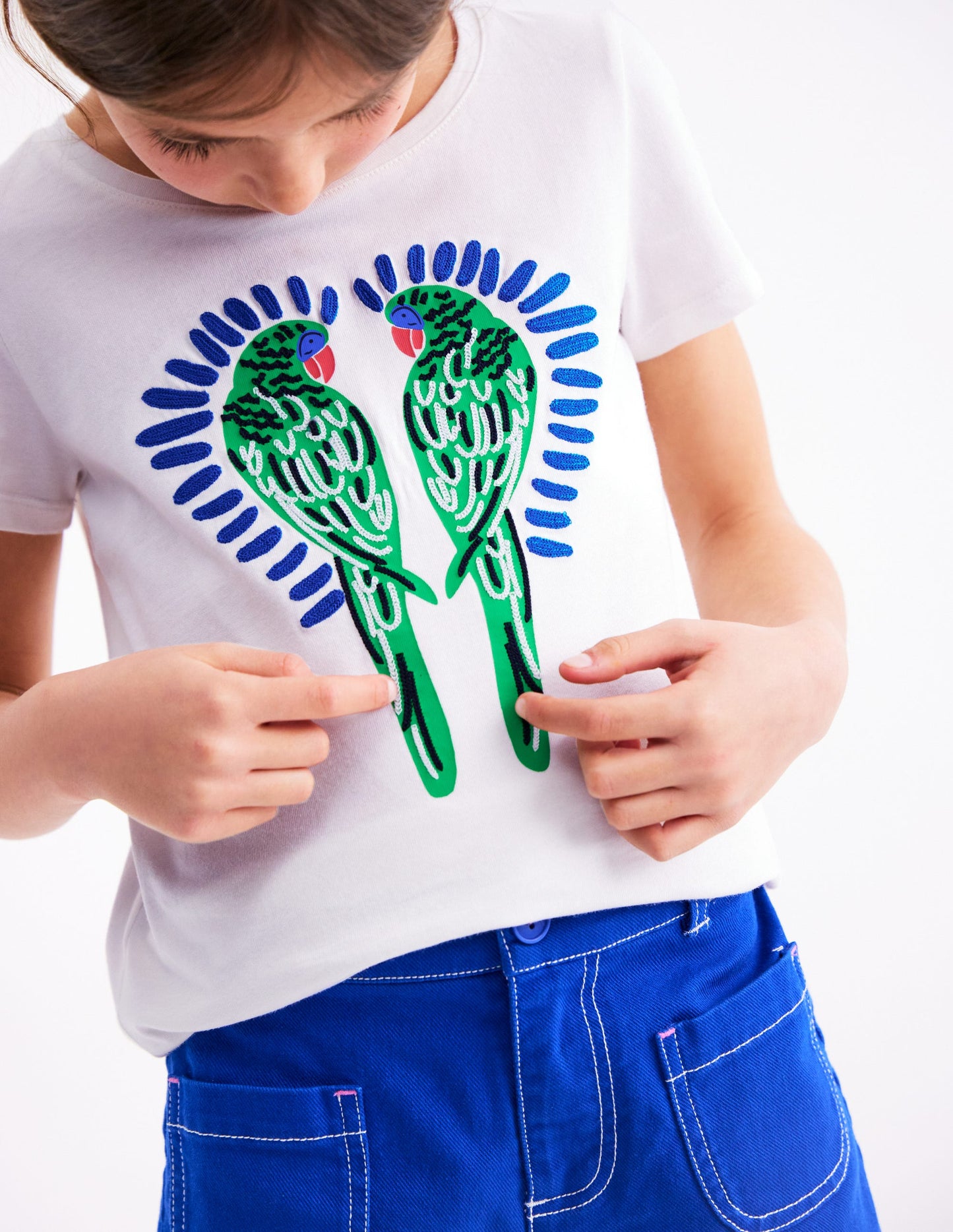 Bay Bouclé-T-Shirt-Weiß Vögel