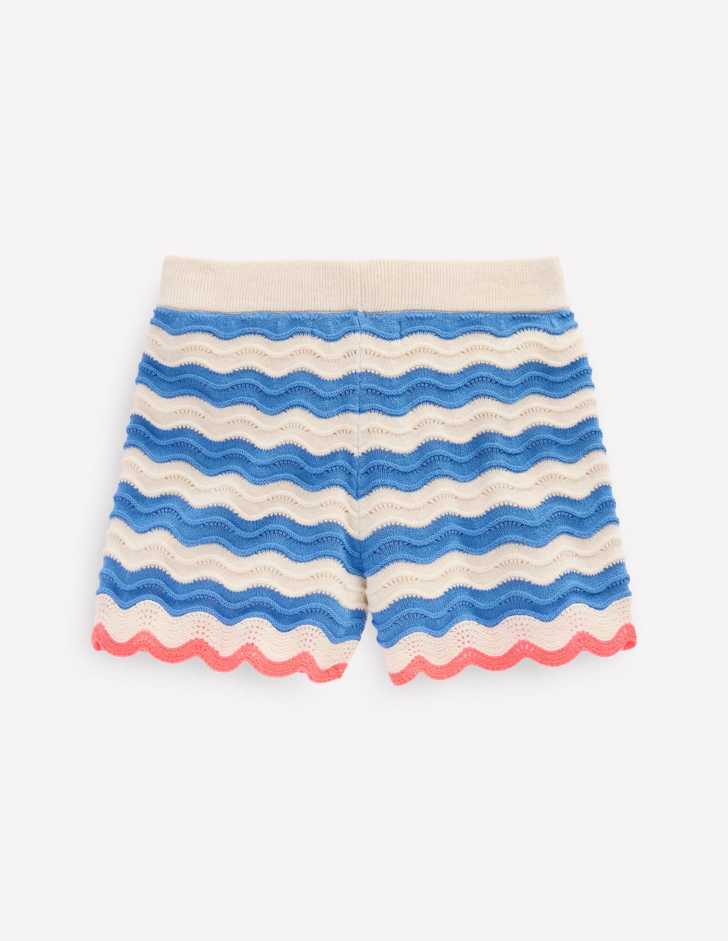 Crochet Knitted Shorts-Blue/ivory Stripe