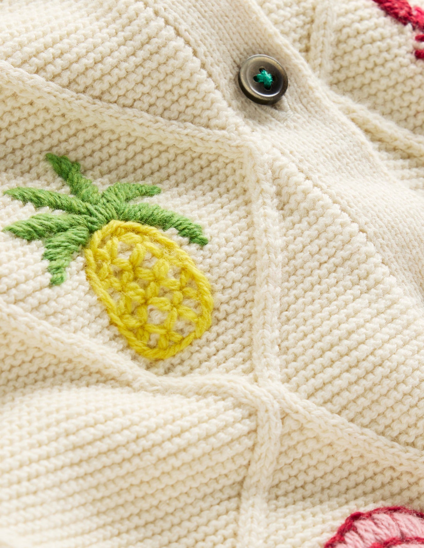 Bestickte Pointelle-Strickjacke-Beige Tropische Kacheln
