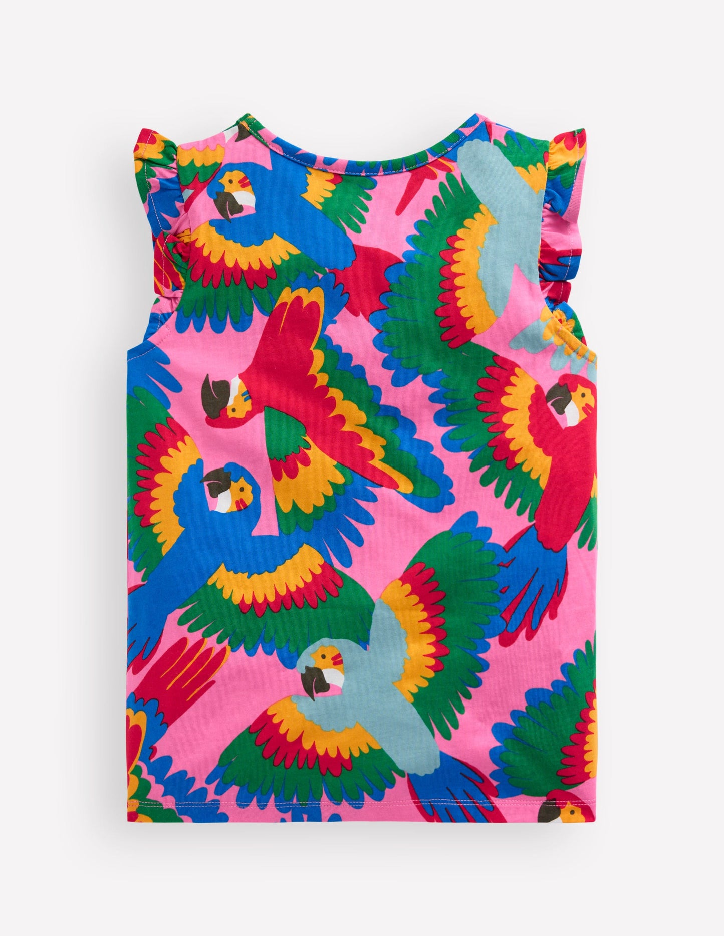 Gemustertes T-Shirt mit Rüschenärmeln-Bunt Regenbogen Papagei