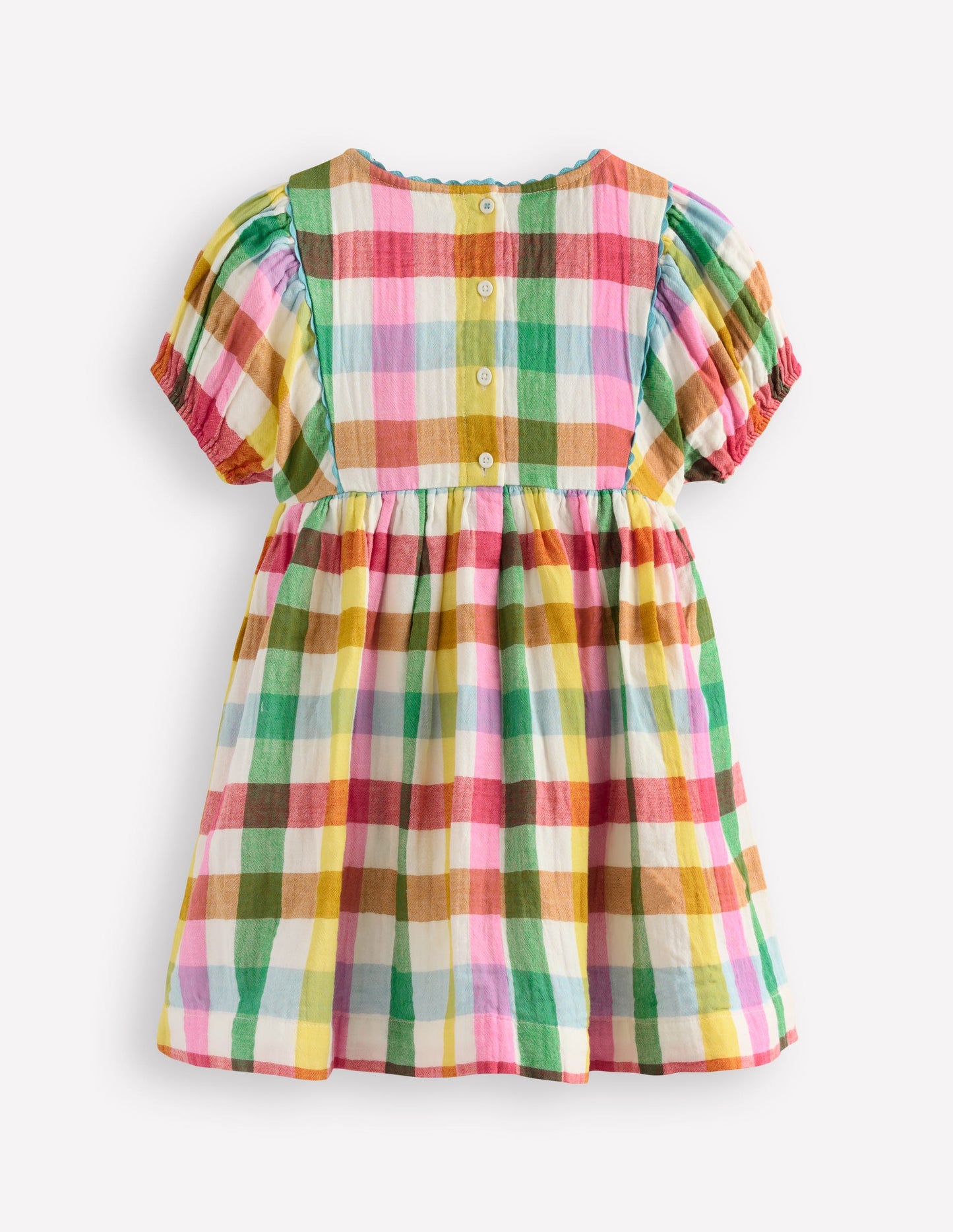 Doppeltuch-Kleid mit Puffärmeln-Bunt Karomuster