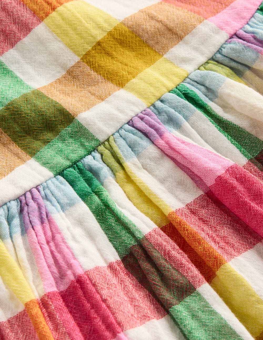 Doppeltuch-Kleid mit Puffärmeln-Bunt Karomuster