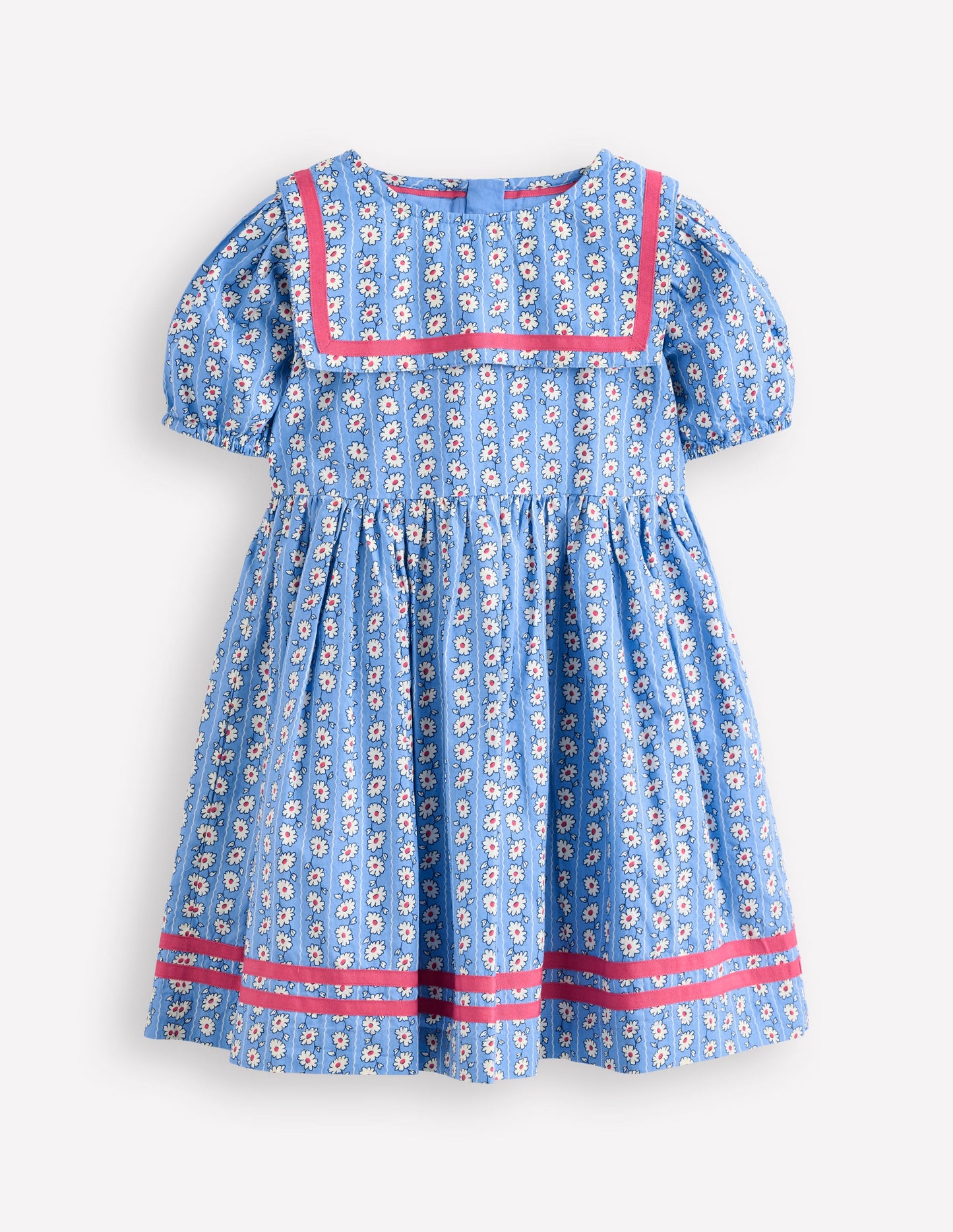Klassisches Matrosenkleid-Arktisblau Gänseblümchen Streifen