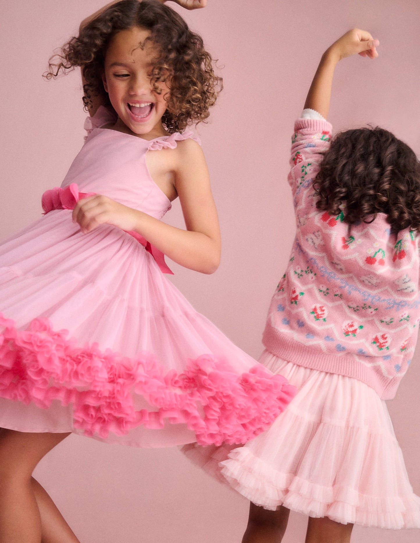 Robe en tulle à ourlet volanté-Rose vintage