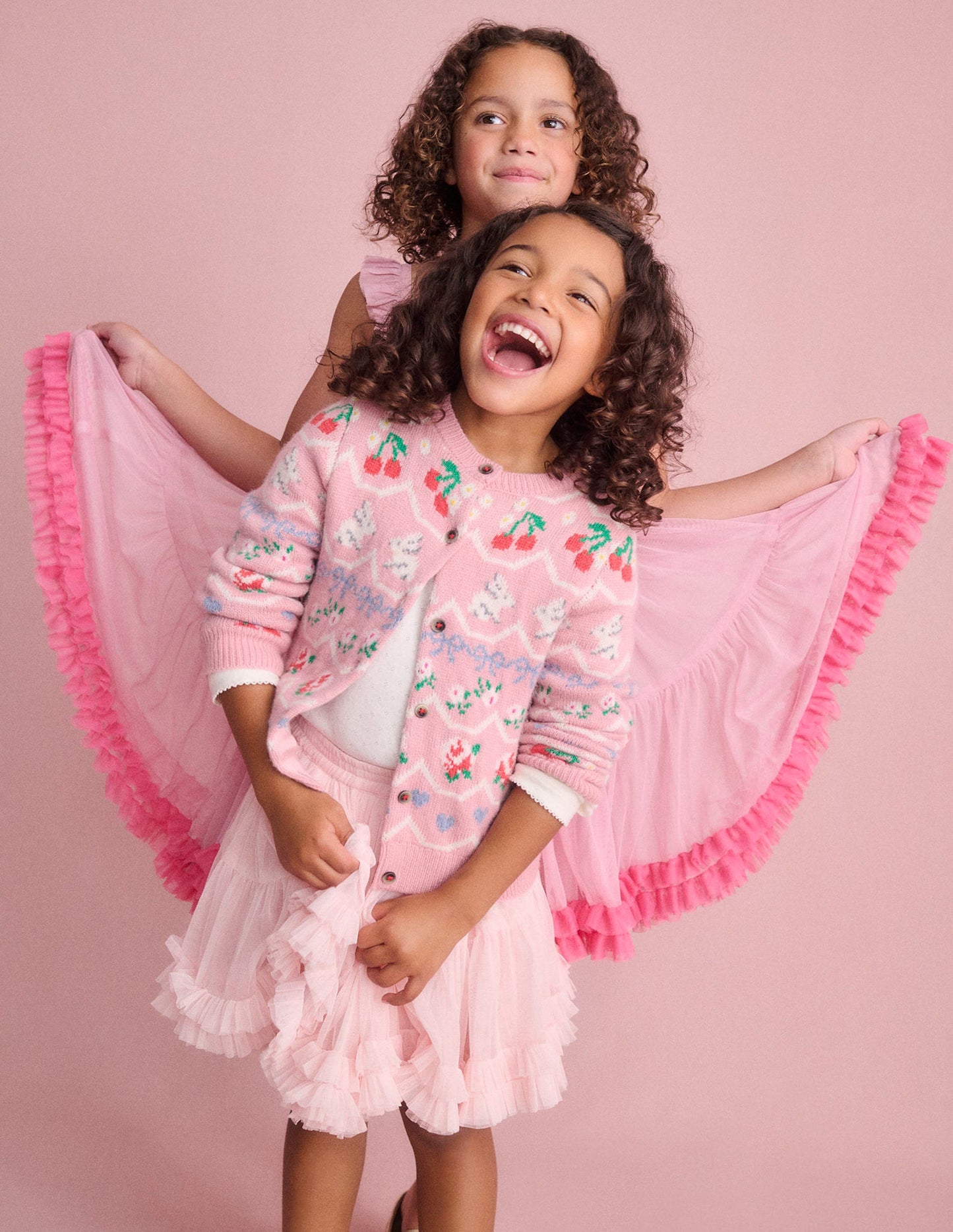 Robe en tulle à ourlet volanté-Rose vintage