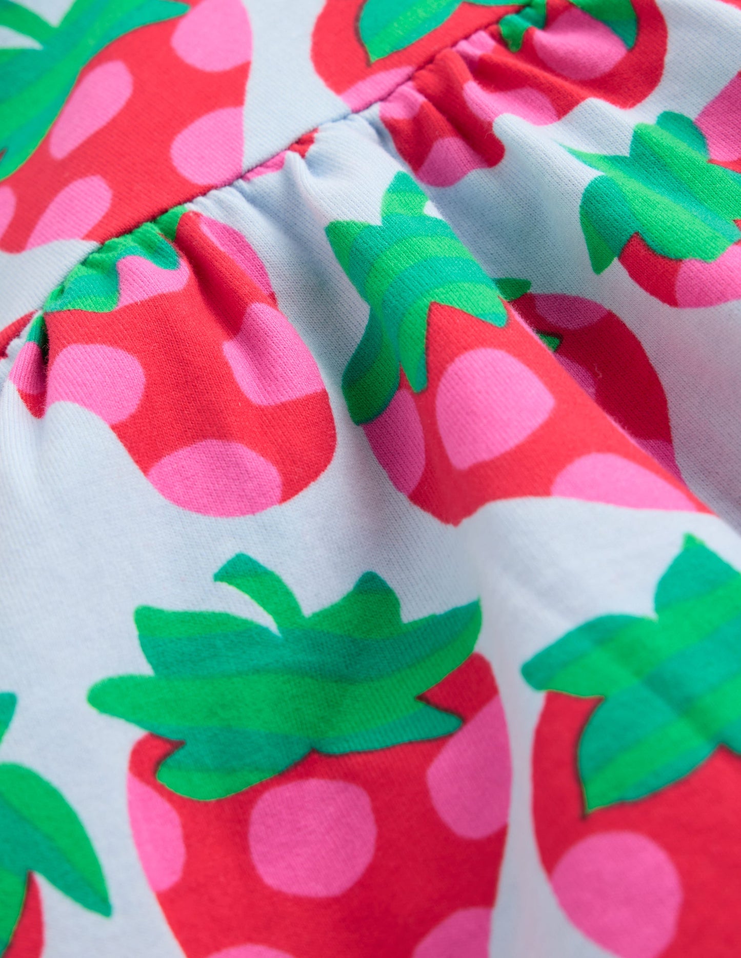 Robe Posie à manches volantées-Fraise à pois bleu brumeux