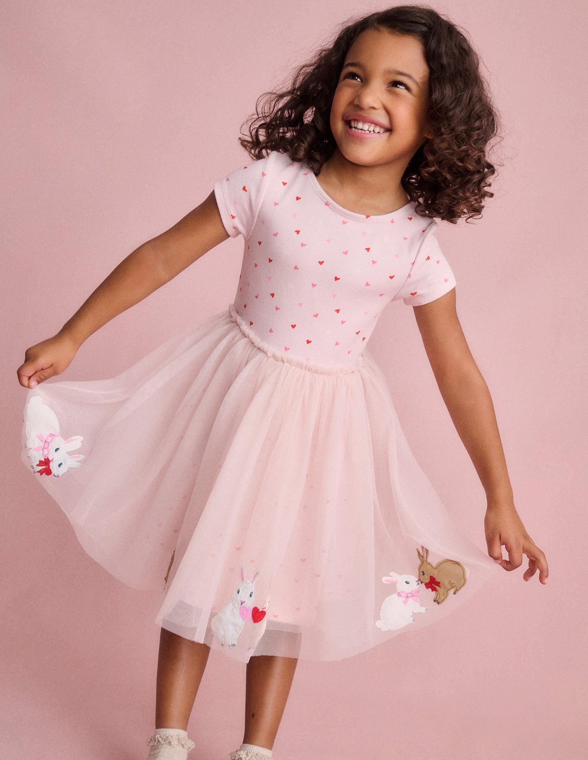 Ami Tüllkleid mit Applikationen-Kreiderosa Hasen-1