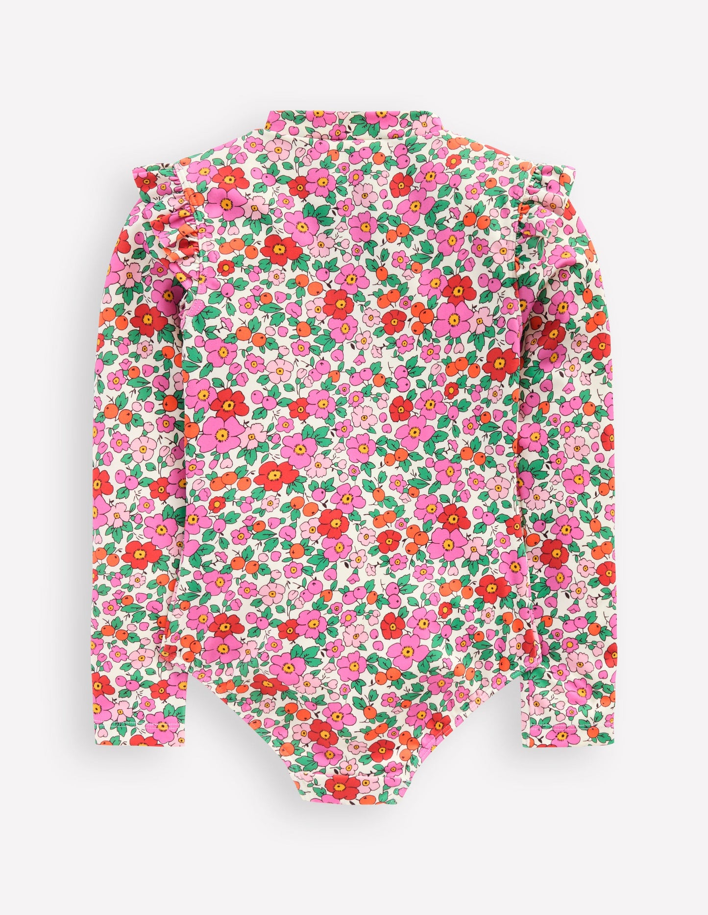 Langärmeliger Badeanzug mit Rüschen-Rosa Apfelblüte Blumenmuster