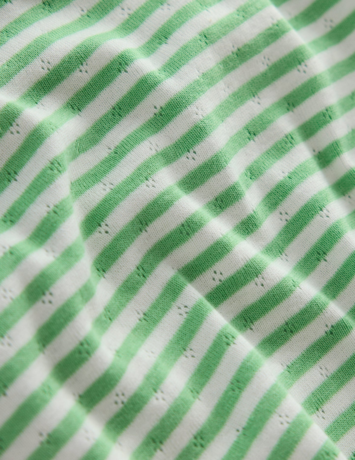 Kurzärmliges Pointelle-Oberteil-Frühlingsgrün/Naturweiß Streifen
