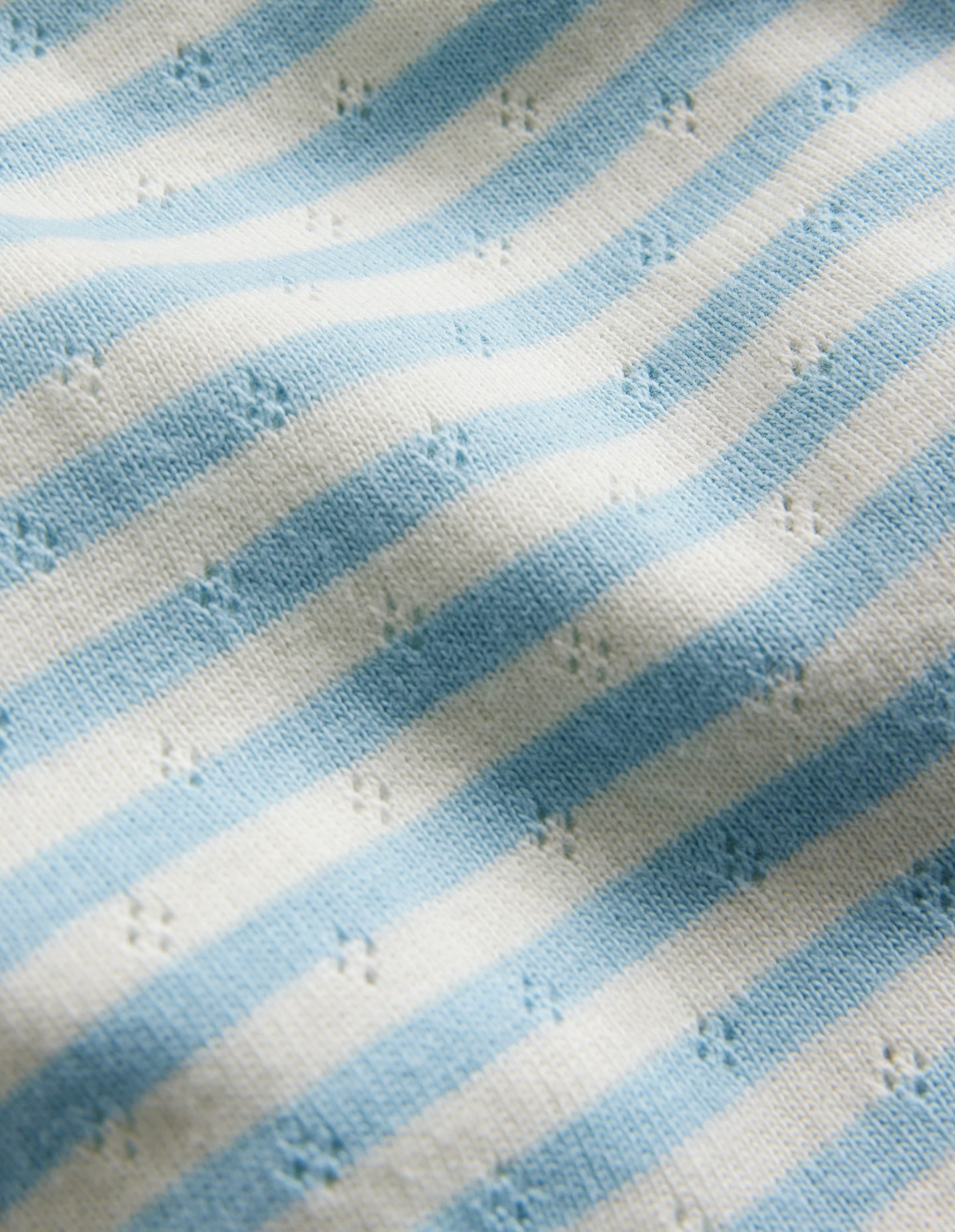 Kurzärmliges Pointelle-Oberteil-Helles Himmelblau/Sanftes Naturweiß