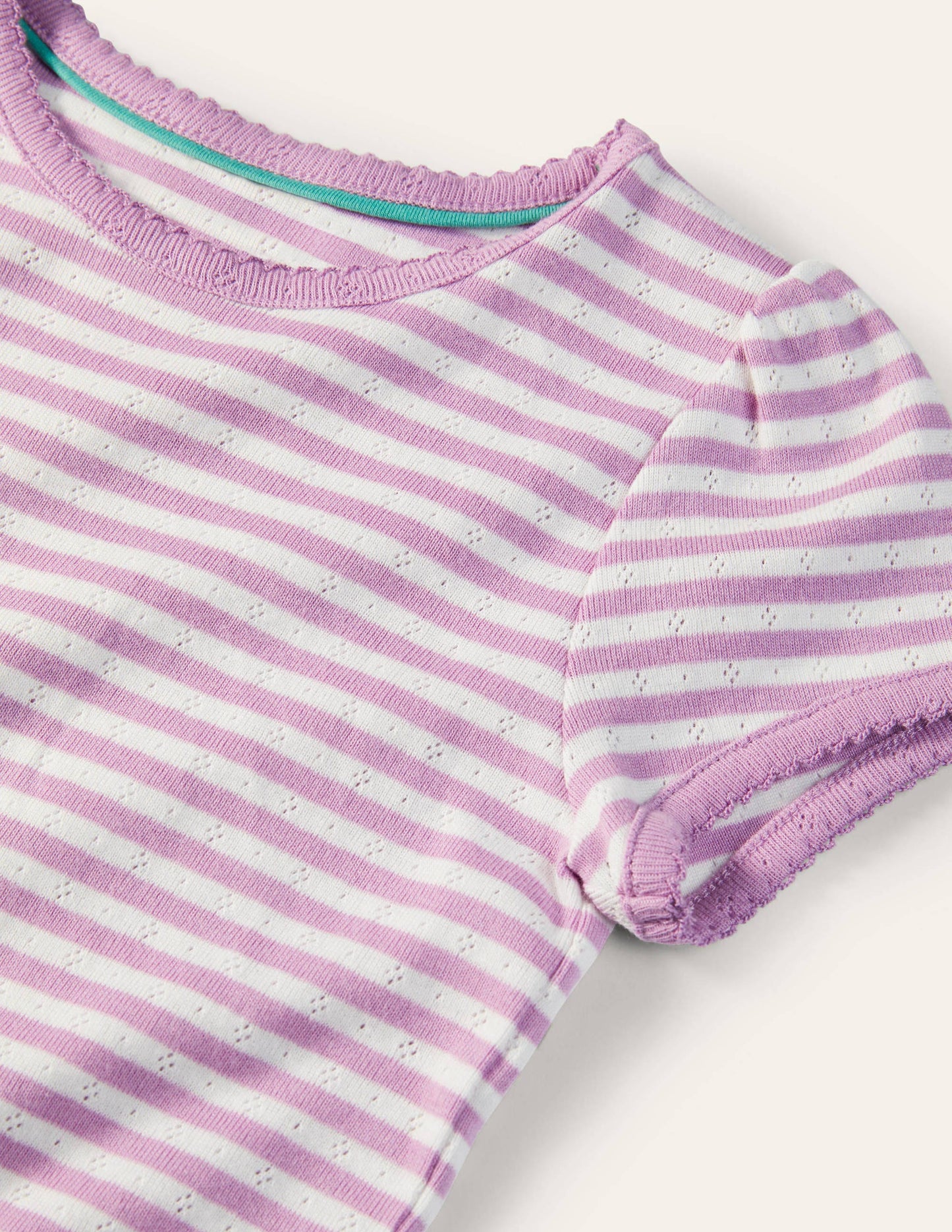 Kurzärmliges Pointelle-Oberteil-Gezuckertes Flieder