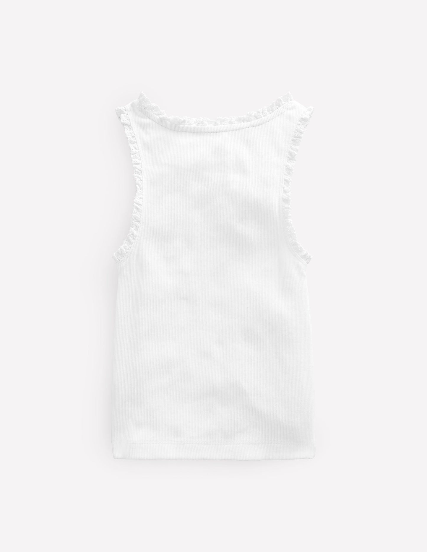Débardeur côtelé à bordure en dentelle-Blanc