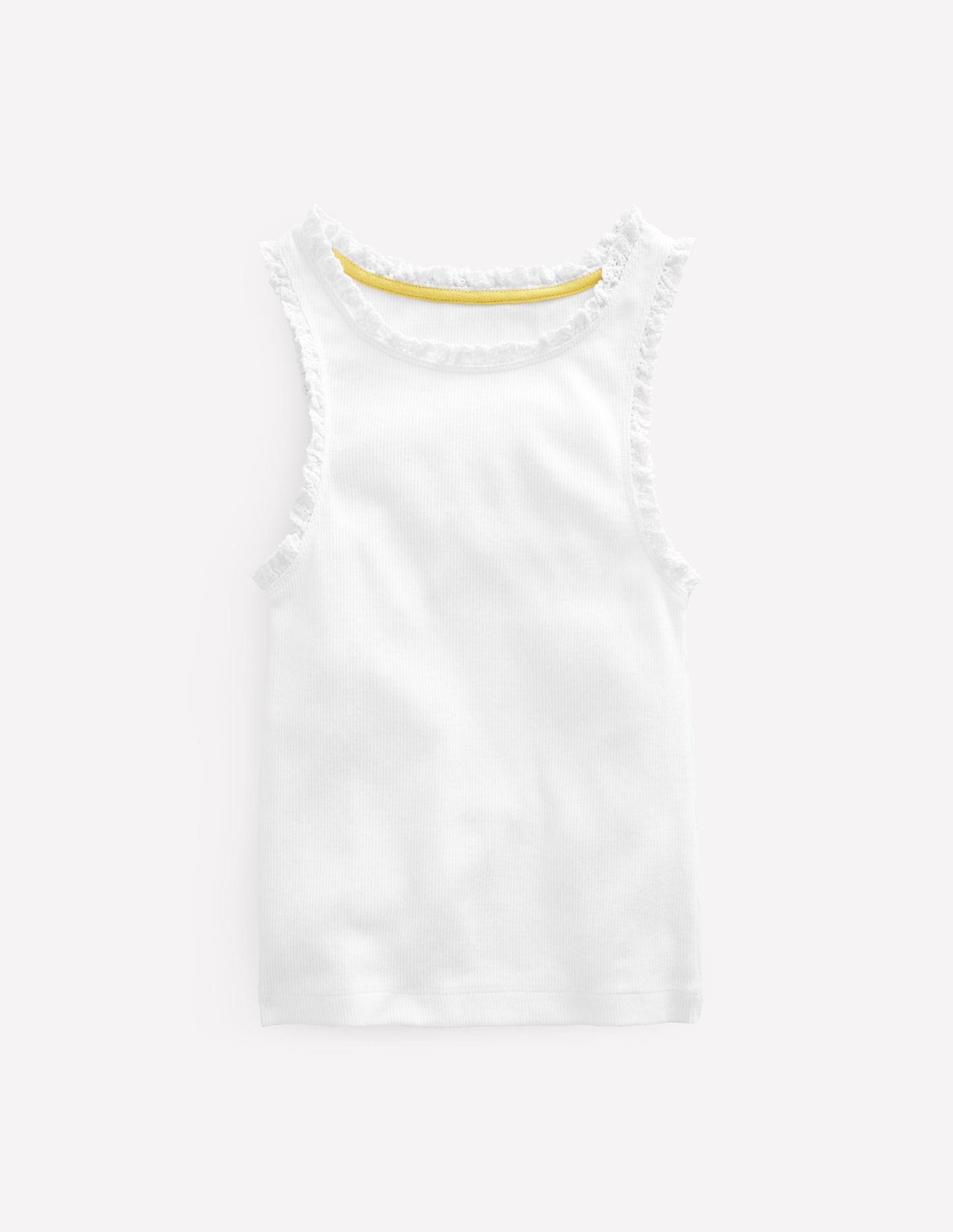Débardeur côtelé à bordure en dentelle-Blanc