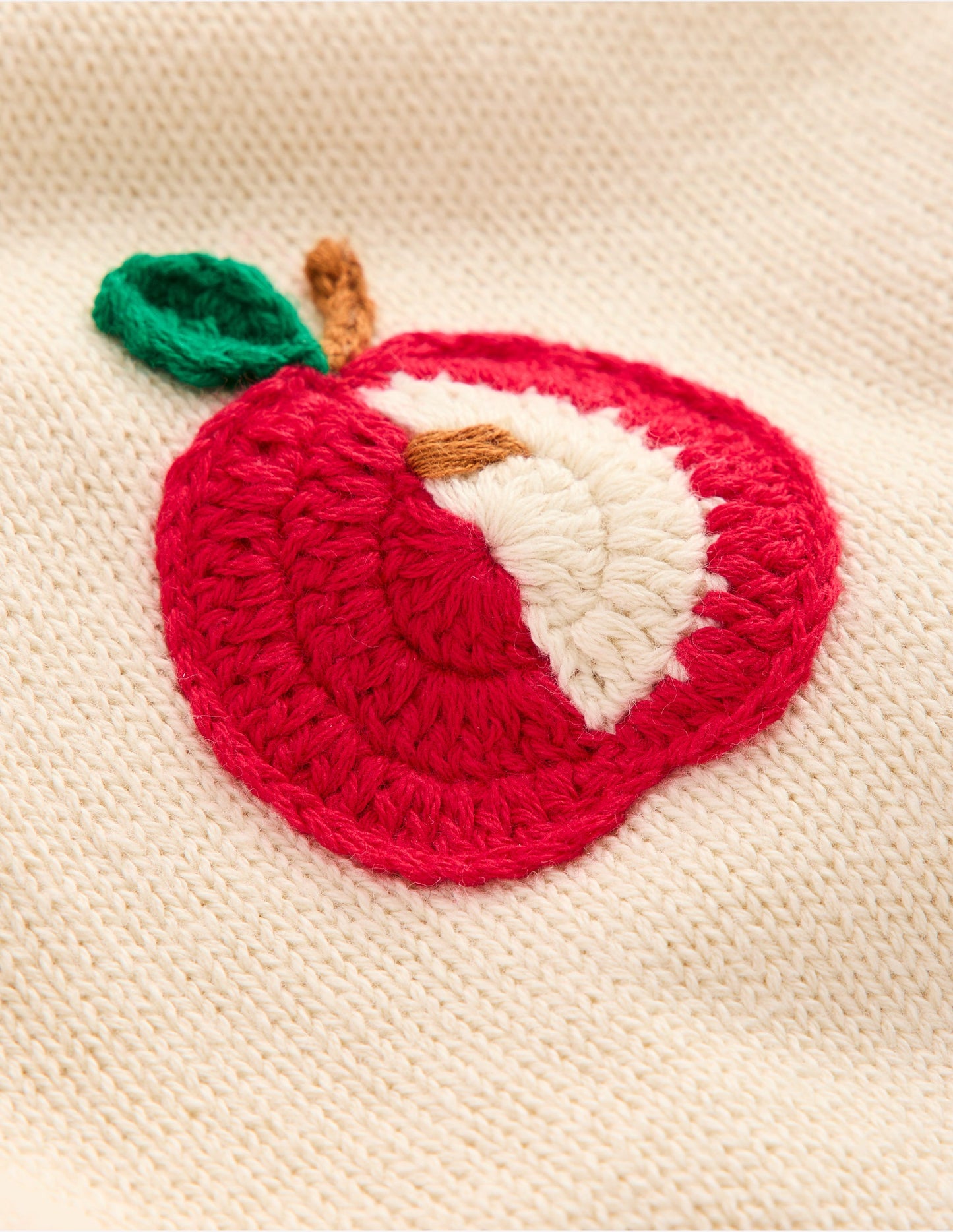 Karina lustiger Häkelpullover-Naturweiß, Äpfel