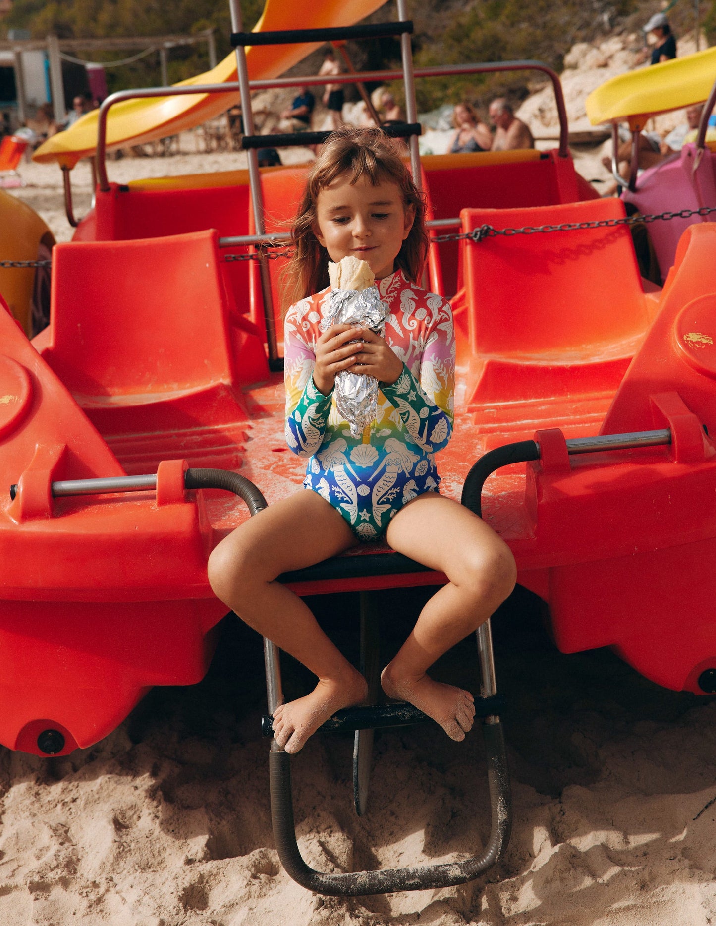 Badeanzug mit langen Ärmeln-Bunt, Regenbogenblumen