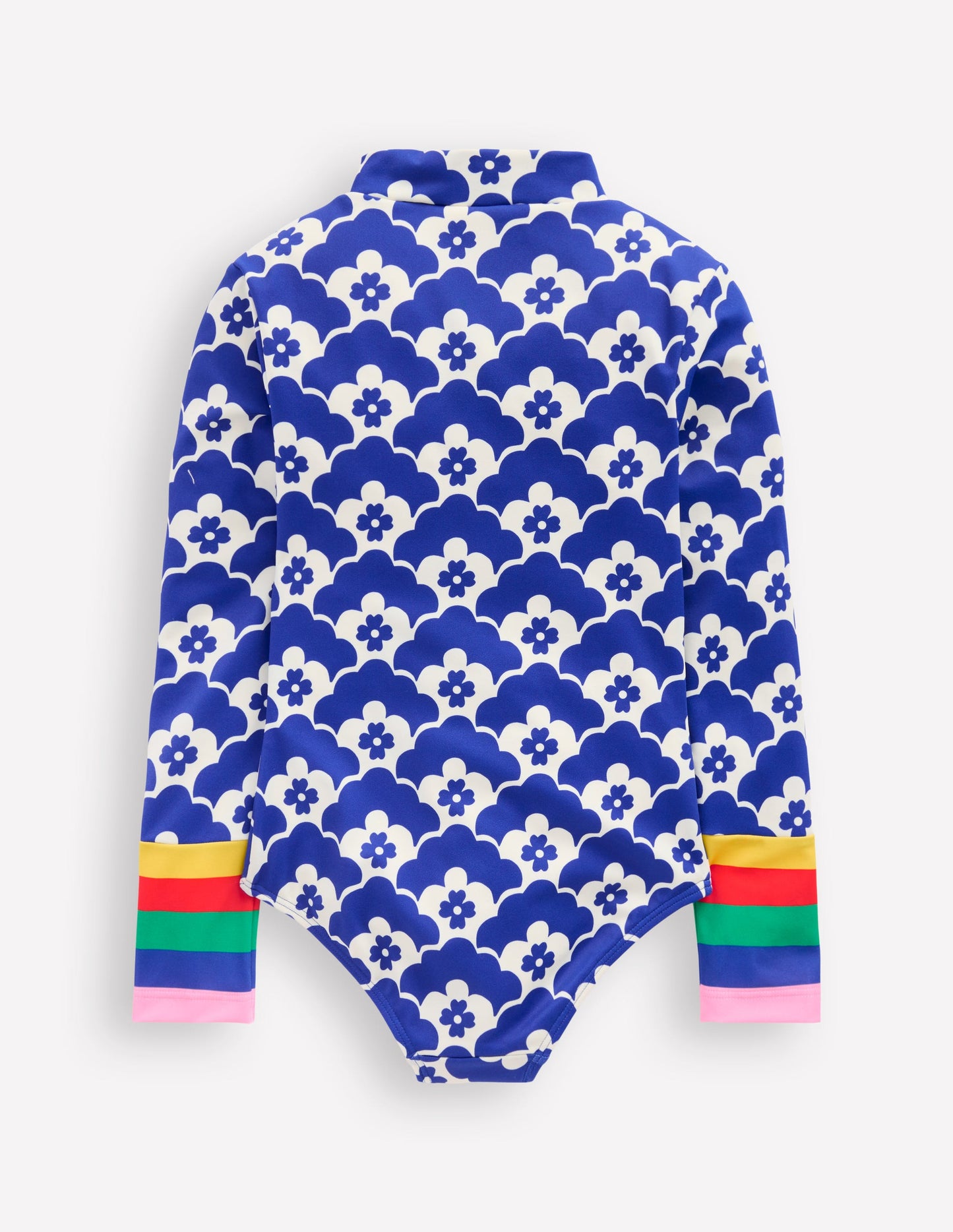 Badeanzug mit langen Ärmeln-Orionblau Blumen Geo