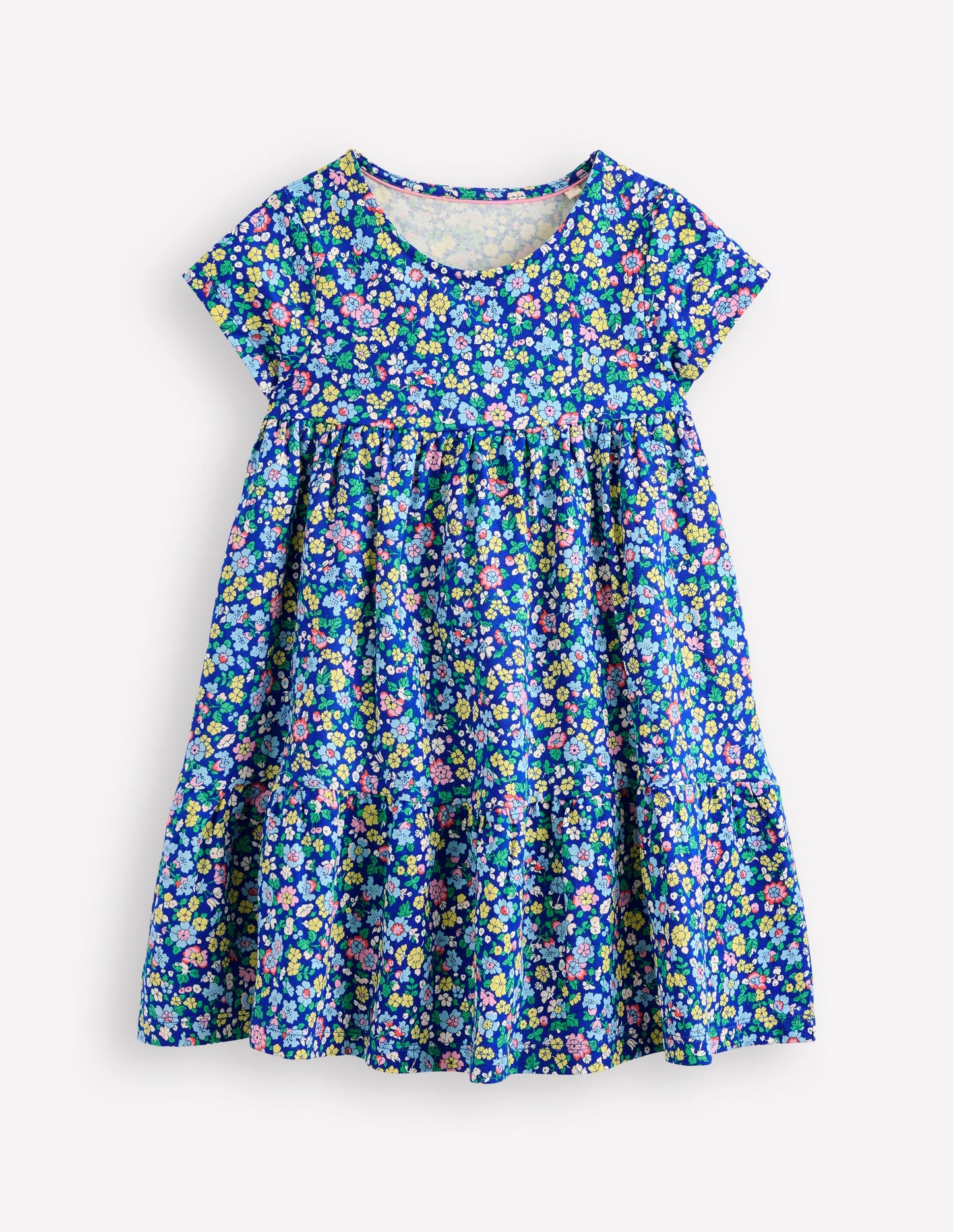 Ariel Jerseykleid zum Herumwirbeln-Saphirblau Nautisches Blumenmuster