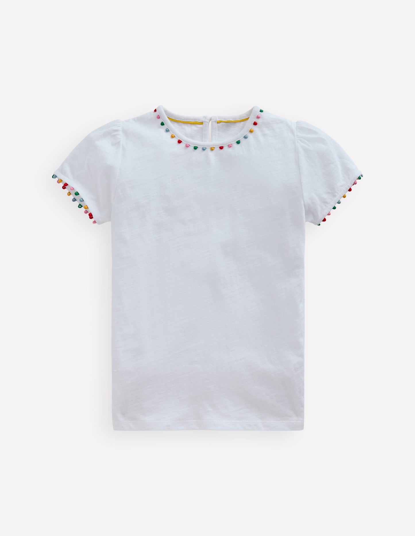 Ali T-Shirt mit Puffärmeln und Bommelbesatz-Weiß