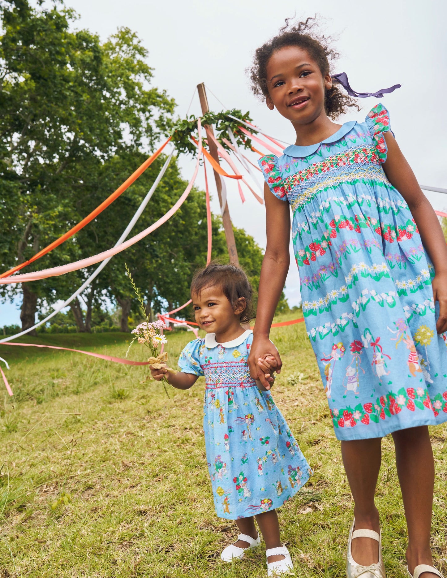 Adeline Gesmoktes Kleid-Gletscherblau Winzige Schleifen