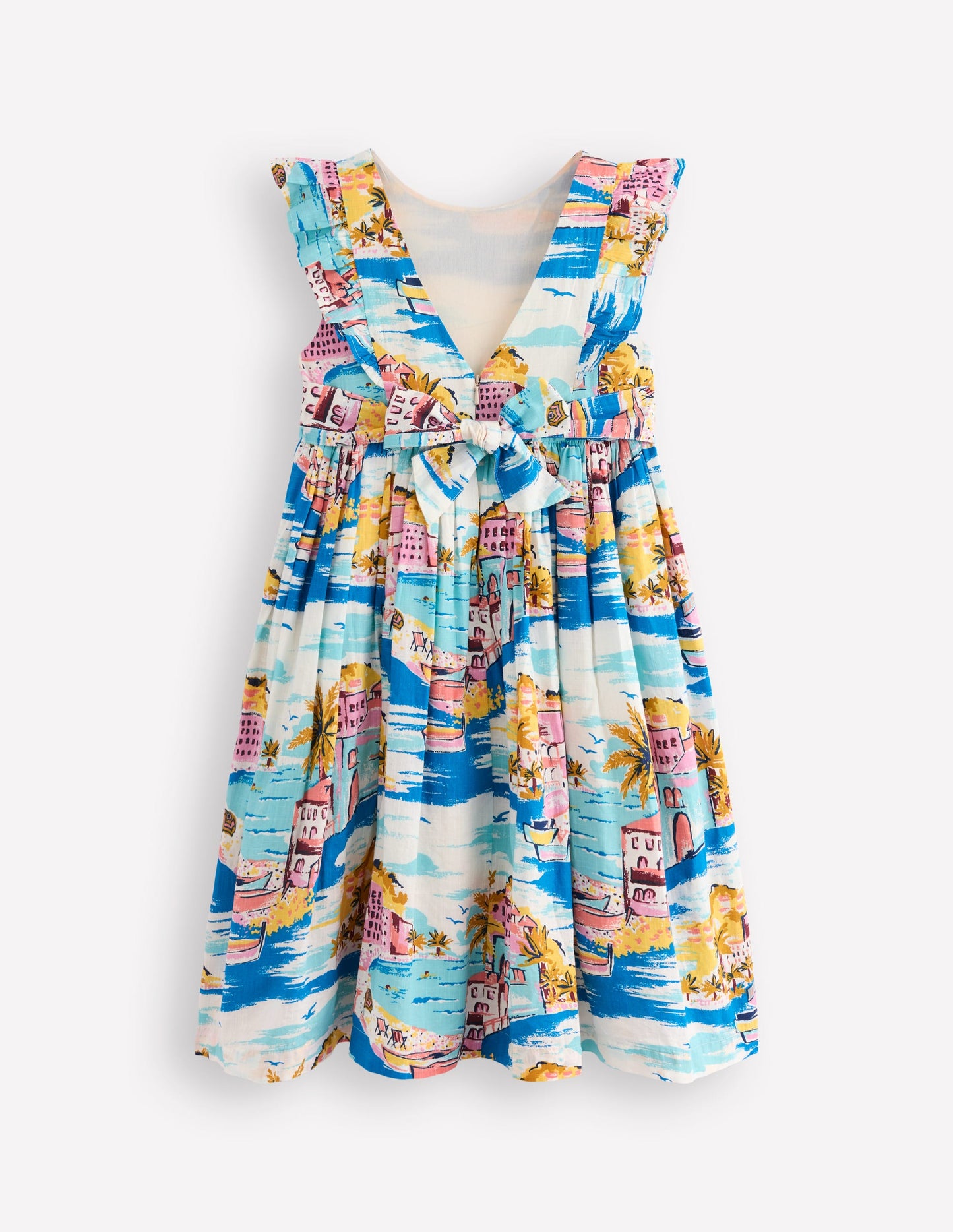 Bow Back Midi Dress-Multi Coastal Scene