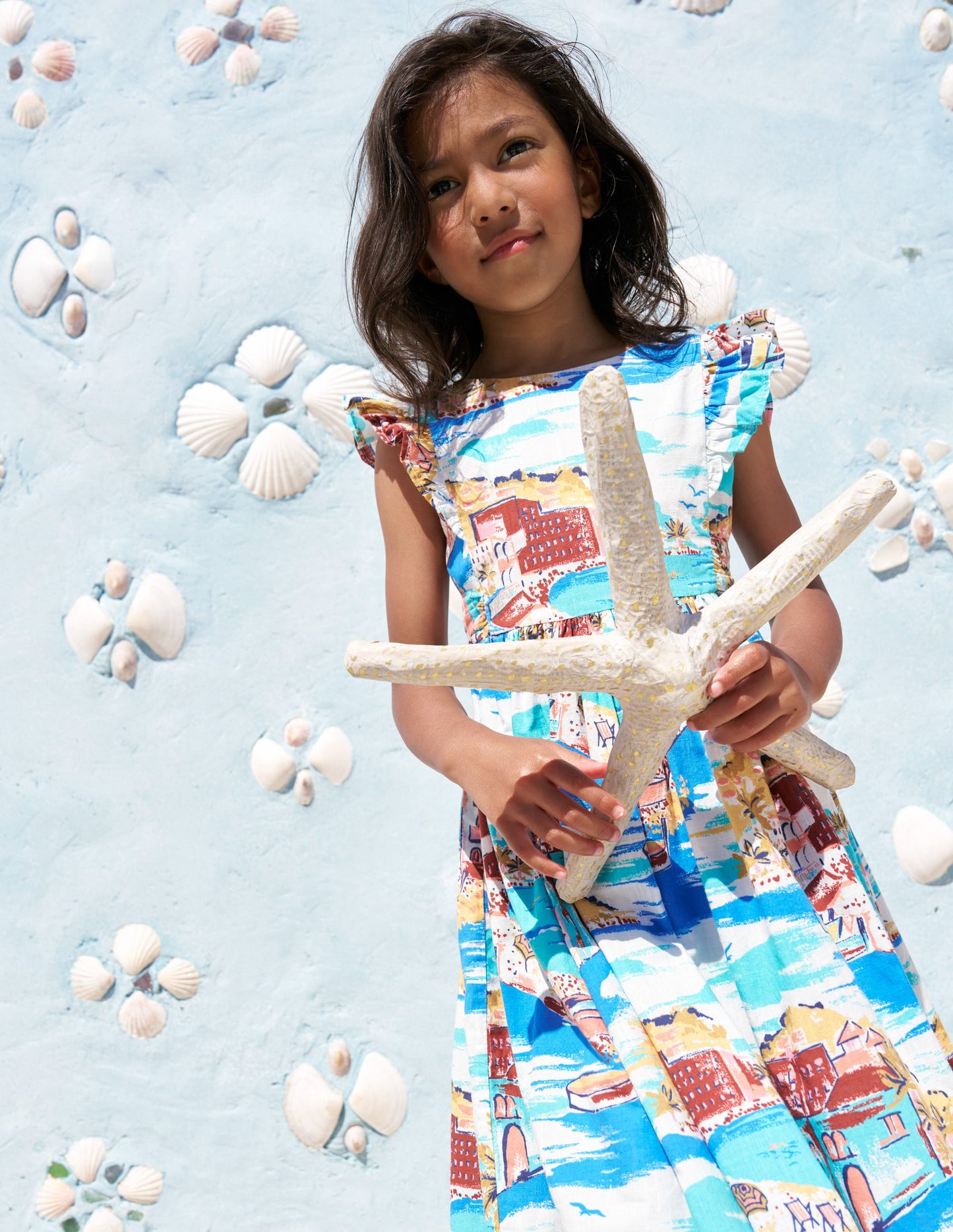 Bow Back Midi Dress-Multi Coastal Scene