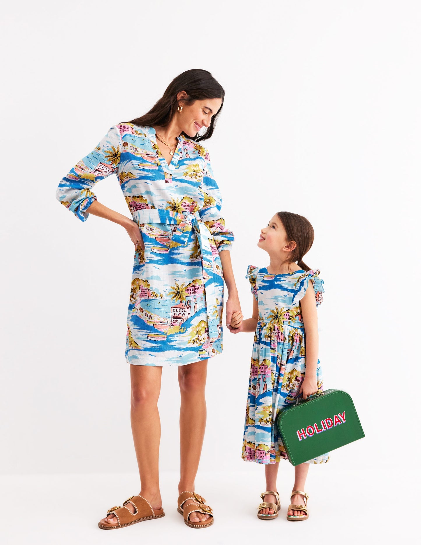 Bow Back Midi Dress-Multi Coastal Scene