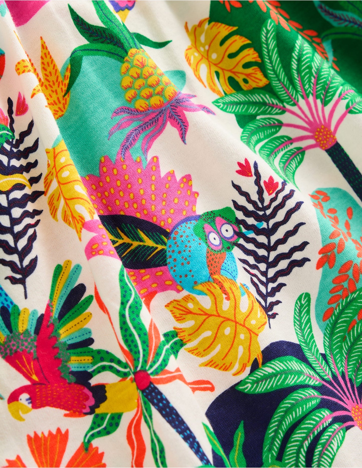 Posie Kleid mit Rüschenärmeln-Weiches Naturweiß Bunt Dschungel