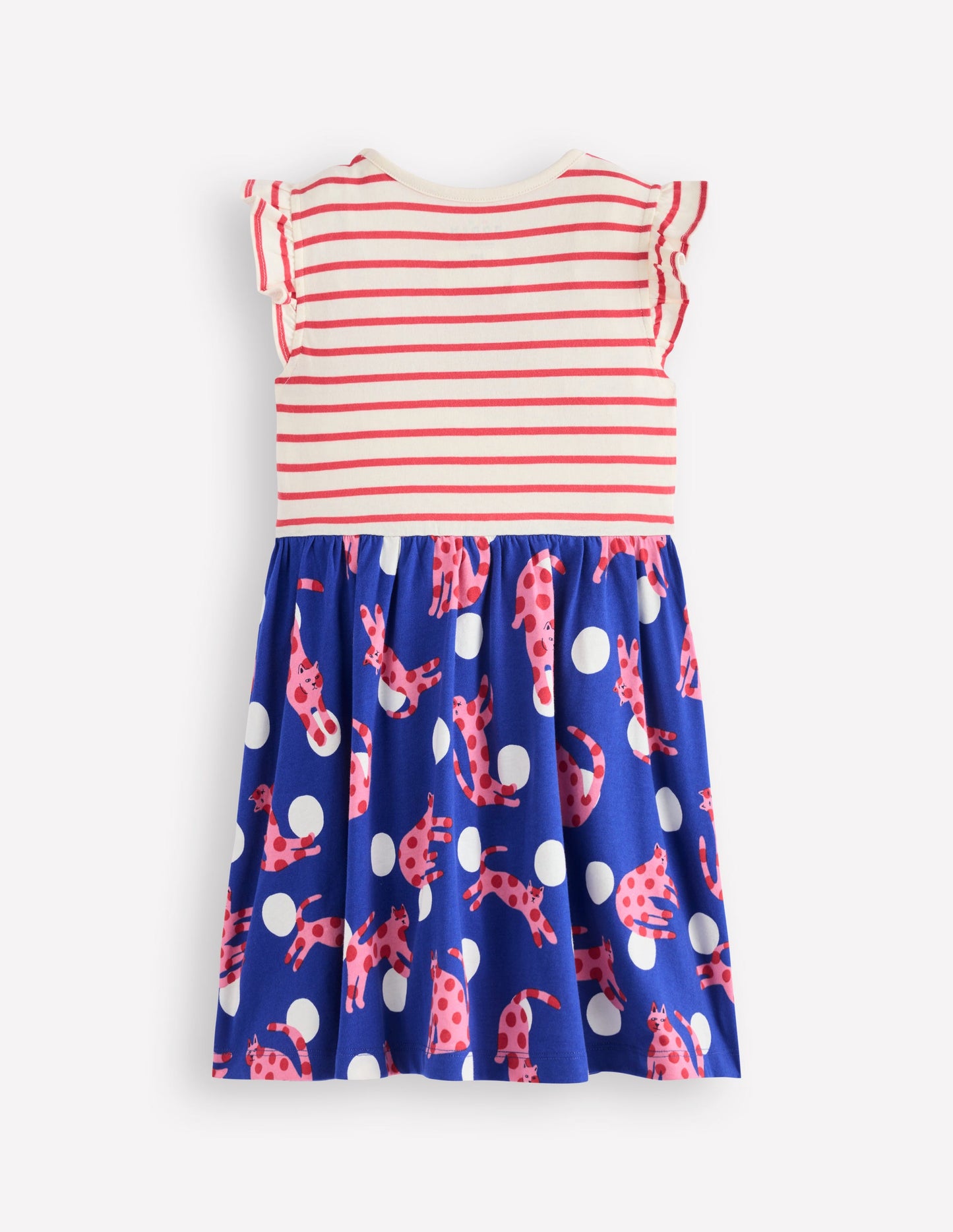 Posie Kleid mit Rüschenärmeln-Leuchtendes Blau Gepunktete Katzen