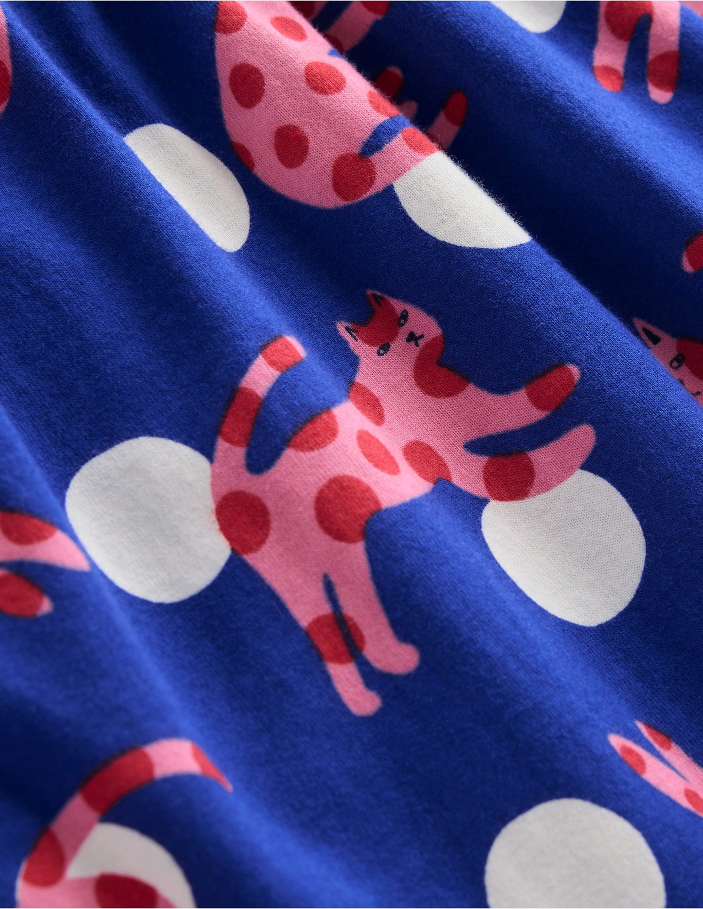 Posie Kleid mit Rüschenärmeln-Leuchtendes Blau Gepunktete Katzen