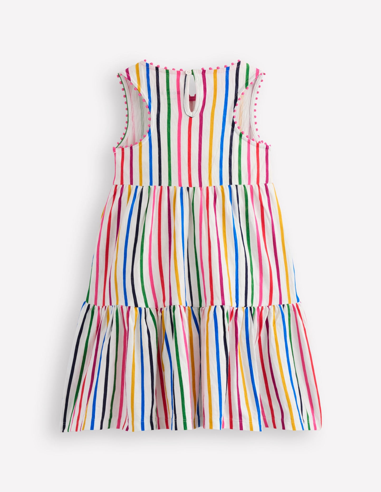 Ali Pom Trim Jersey Dress-Multi Stripe