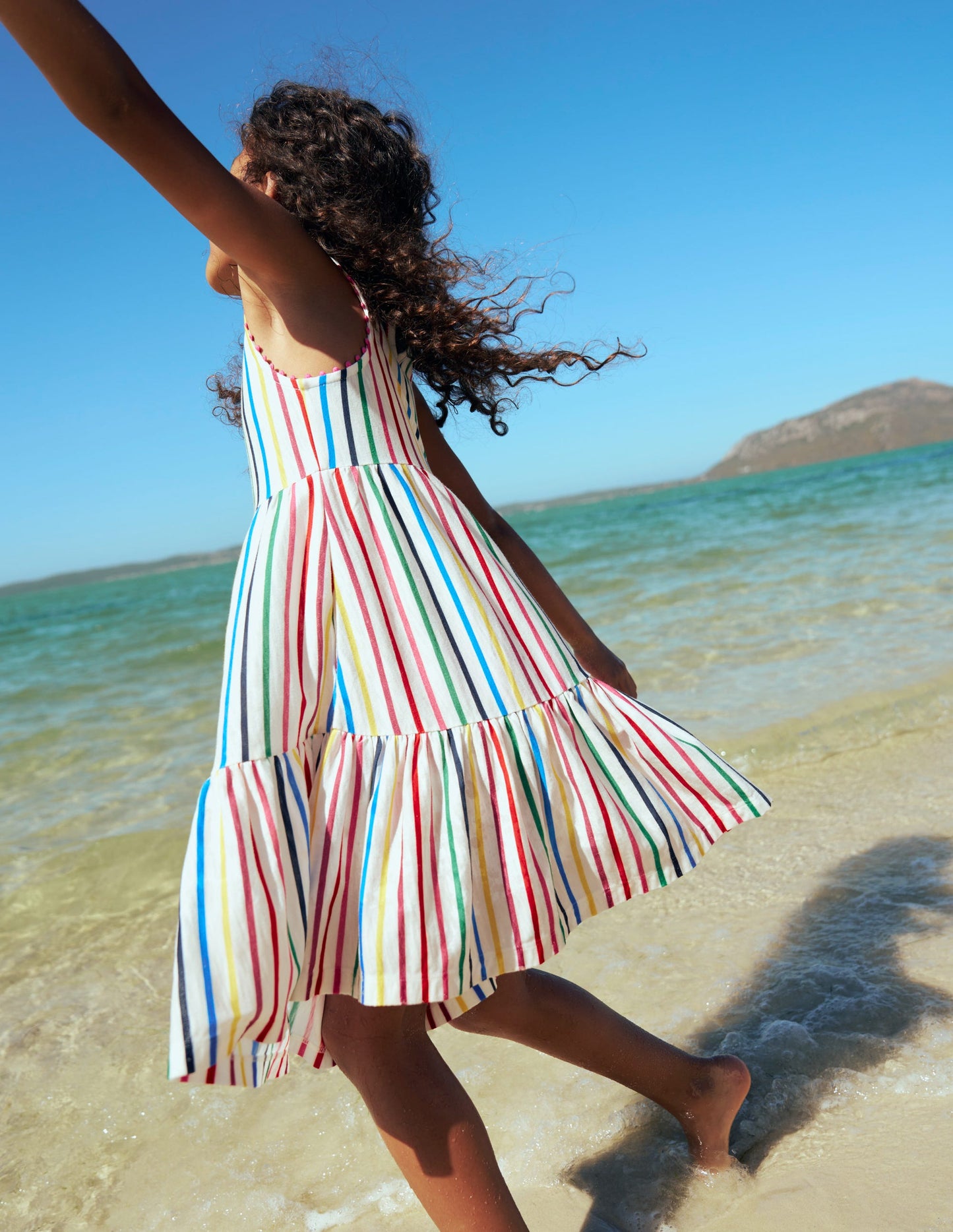 Ali Jerseykleid mit Bommelbesatz-Ackerbohnengrün/Pink, Gestreift