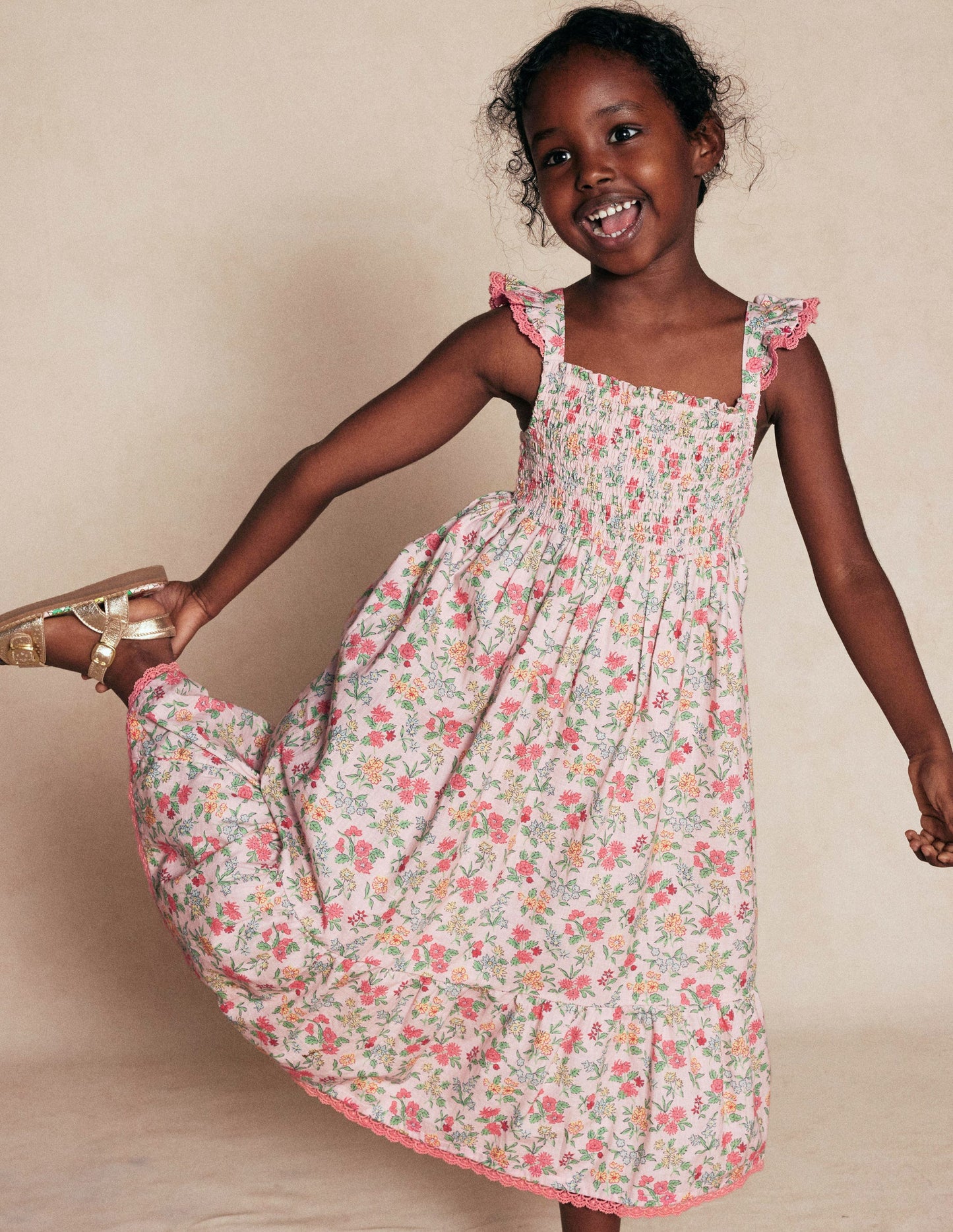 Luella Frill Maxi Sundress-Chalk Pink Garden Ditsy